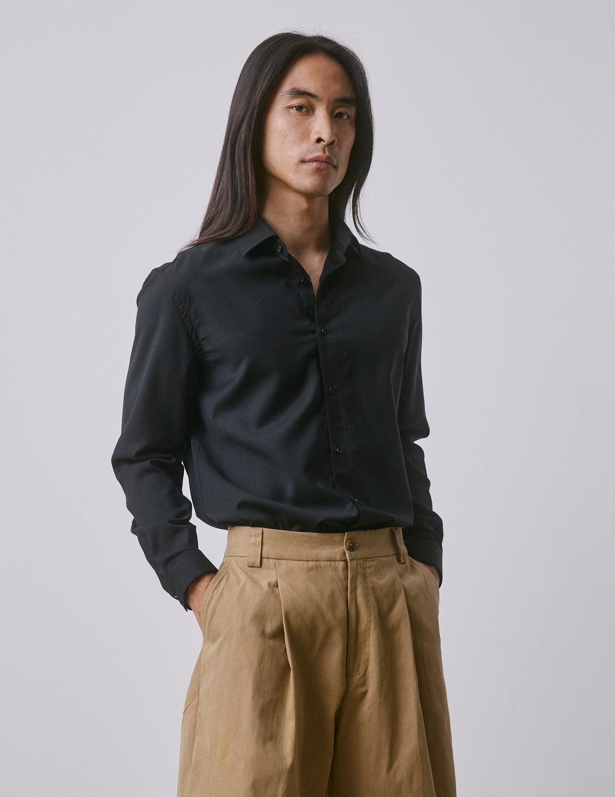 Black virgin wool Auguste shirt - Wool - French Collar