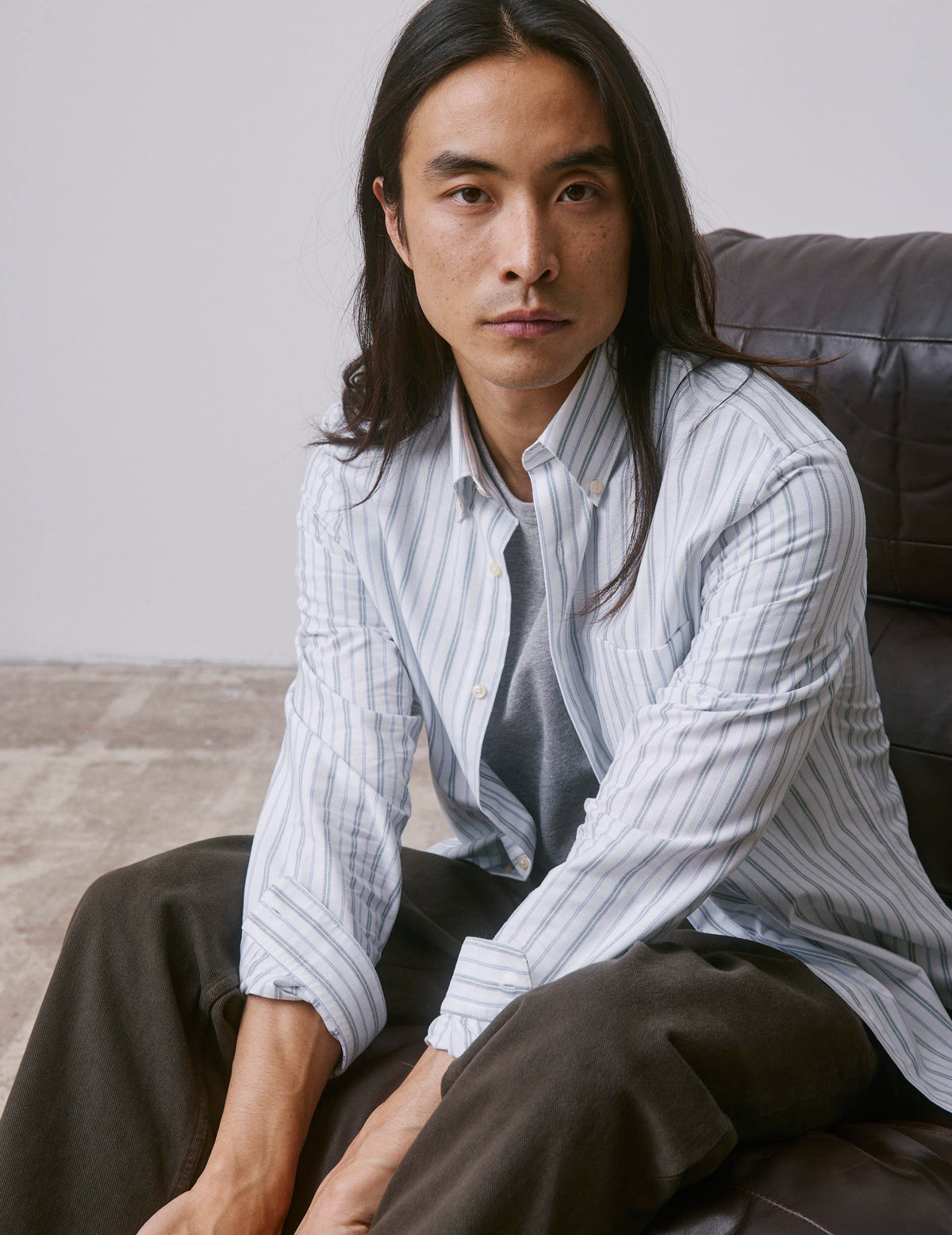 Green striped Aurélien shirt - Oxford - Prodigious buttoned Collar