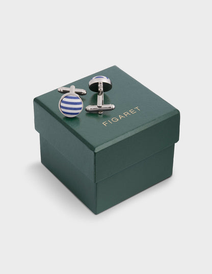 Silver cufflinks and navy striped poplin insert