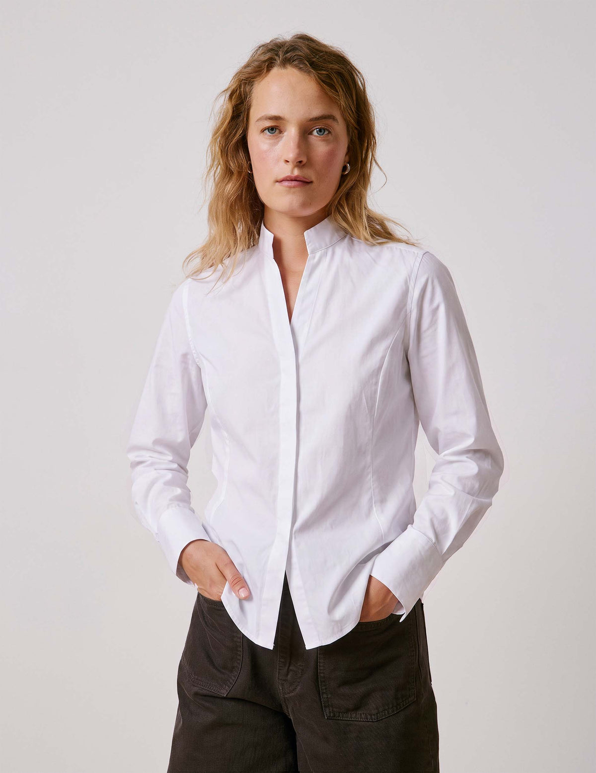 White Carlita shirt - Poplin - Open right Collar