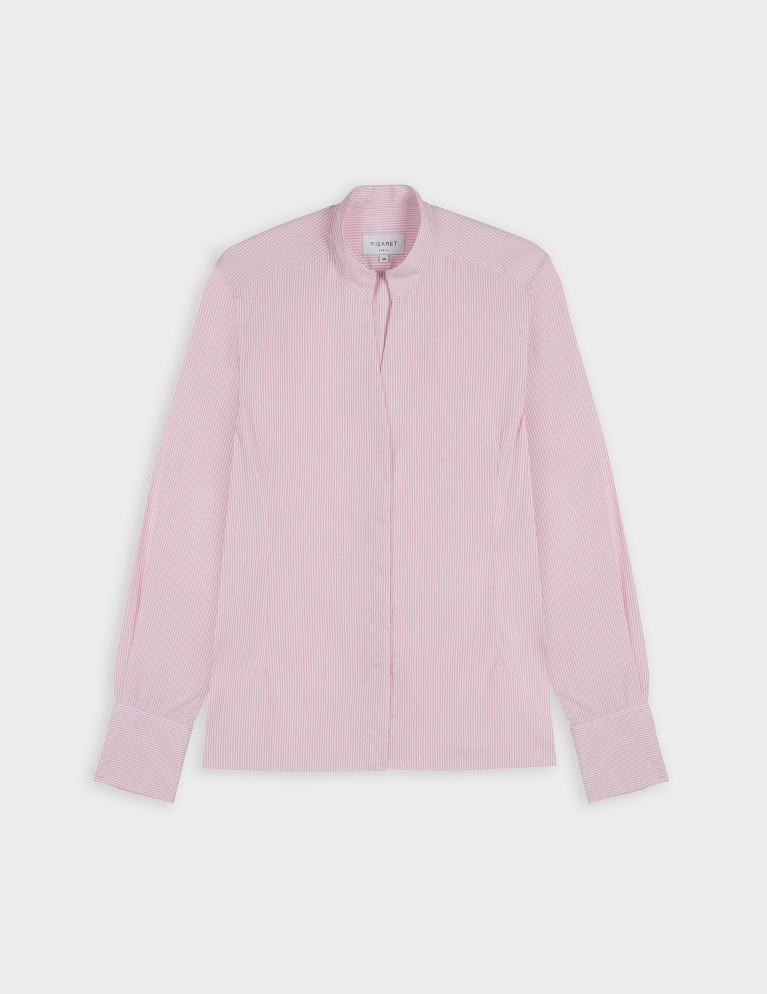 Pink striped Carlita shirt - Poplin - Open right Collar#4