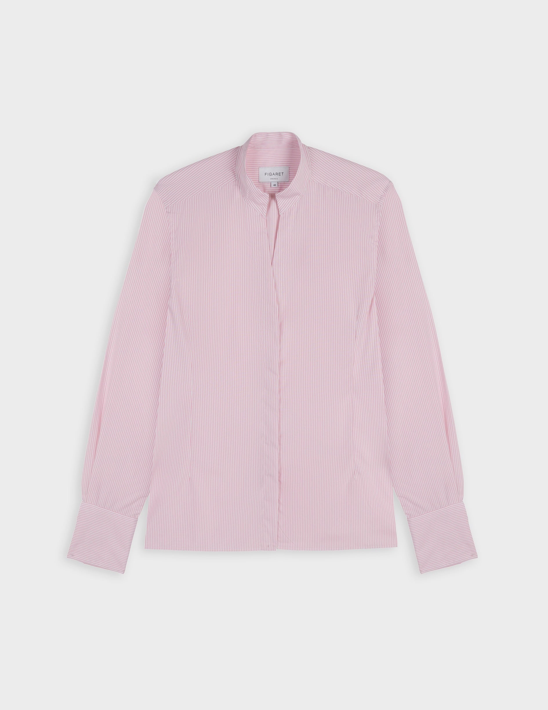 Pink striped Carlita shirt - Poplin - Open right Collar