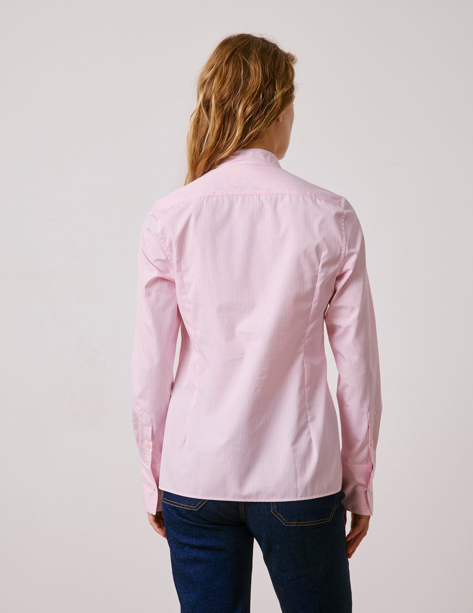 Pink striped Carlita shirt - Poplin - Open right Collar