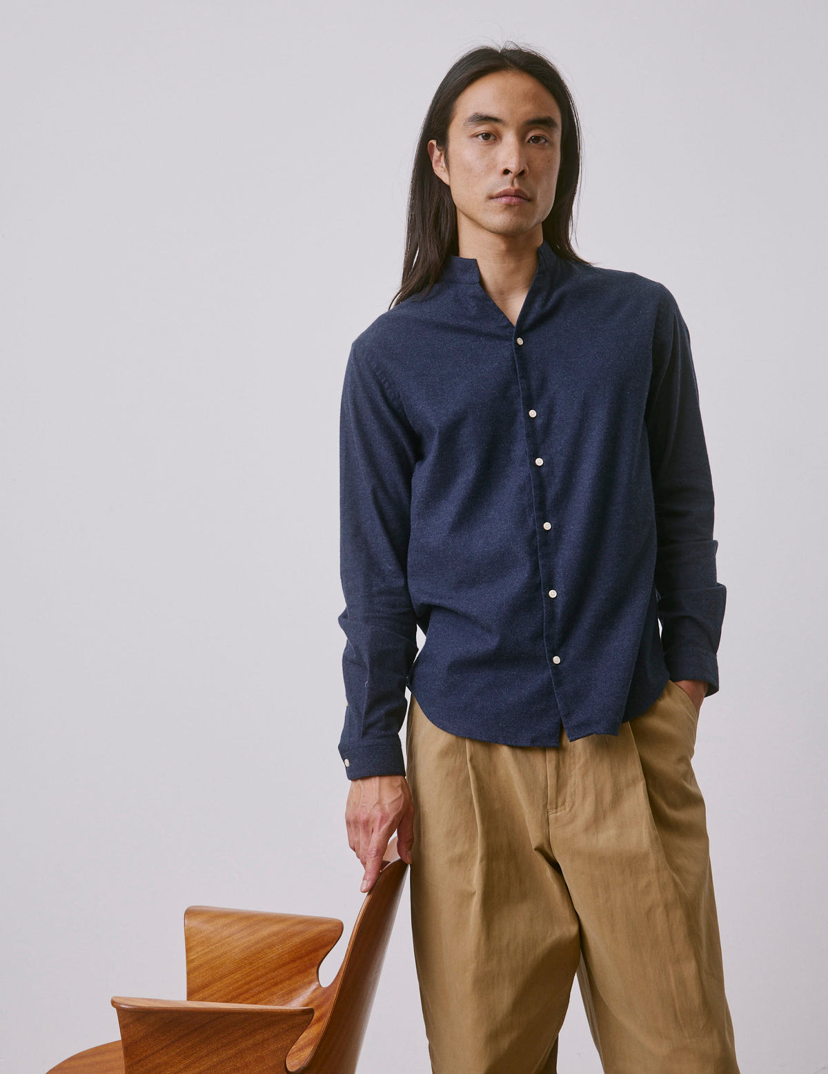 Navy blue flannel Carl shirt - Flannel - Carl Collar