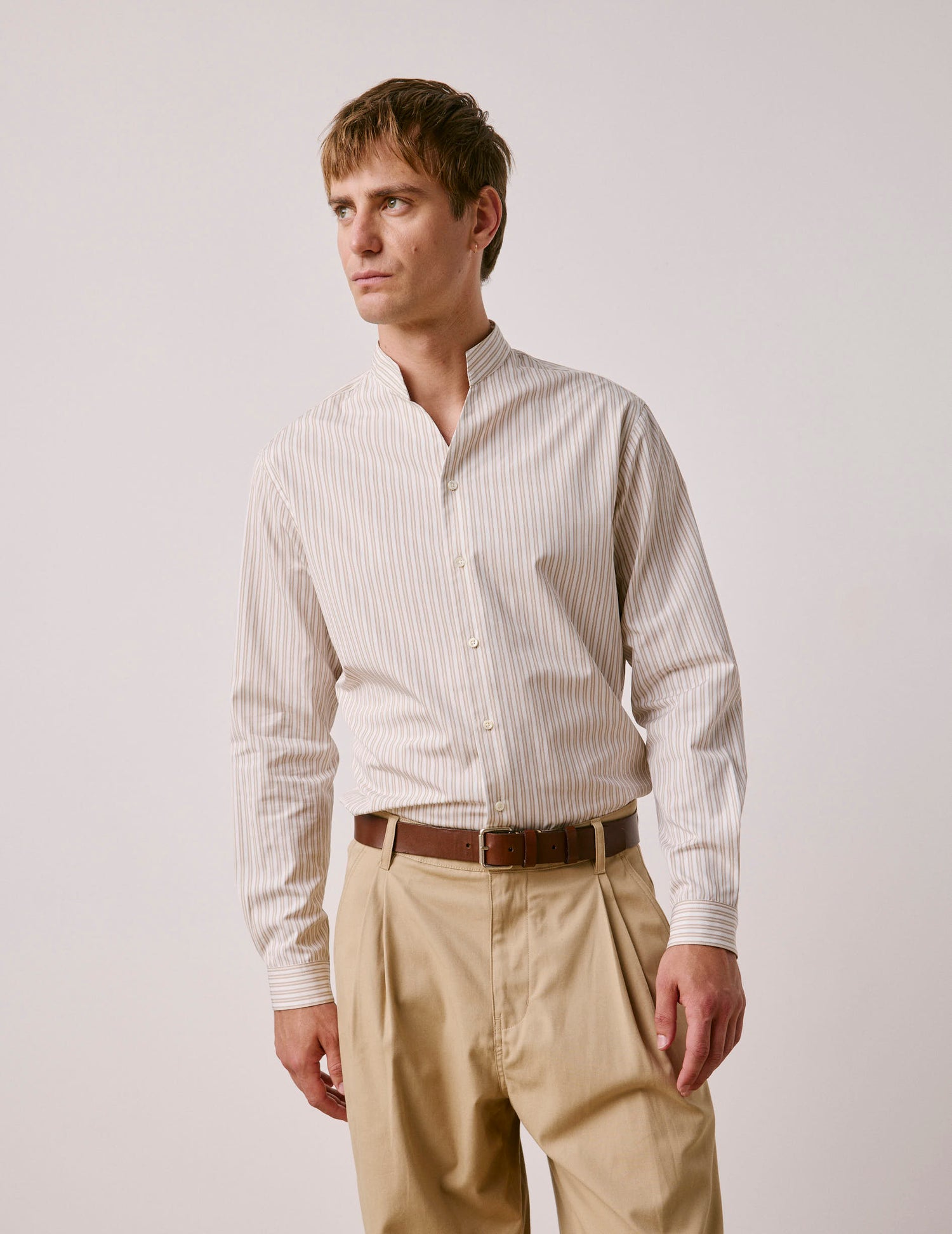 Beige striped Carl shirt - Poplin - Carl Collar#3