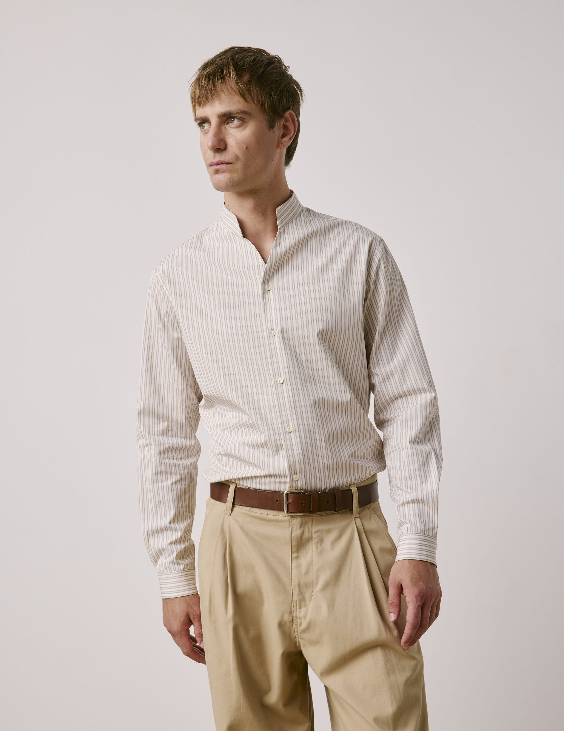 Beige striped Carl shirt - Poplin - Carl Collar