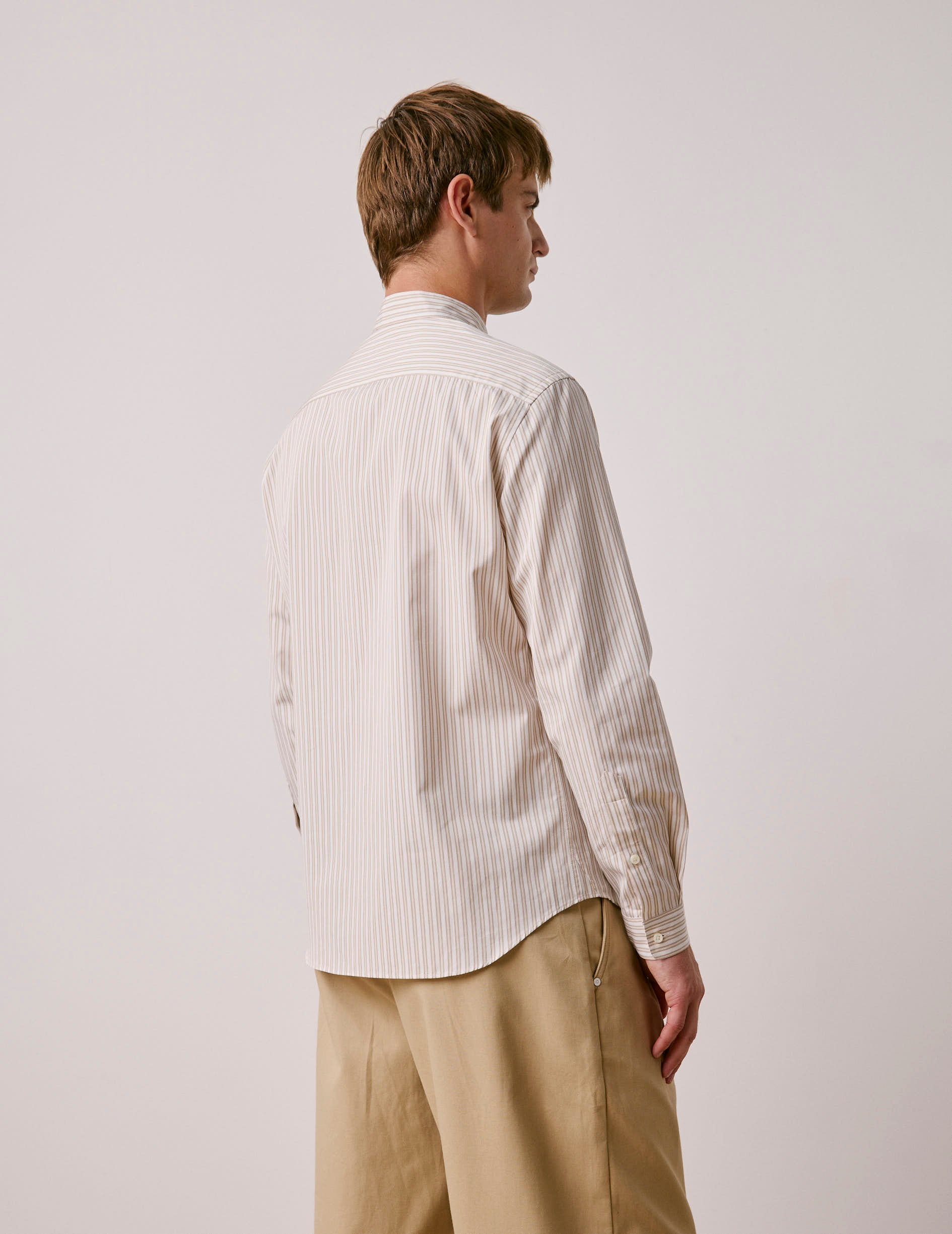 Beige striped Carl shirt - Poplin - Carl Collar