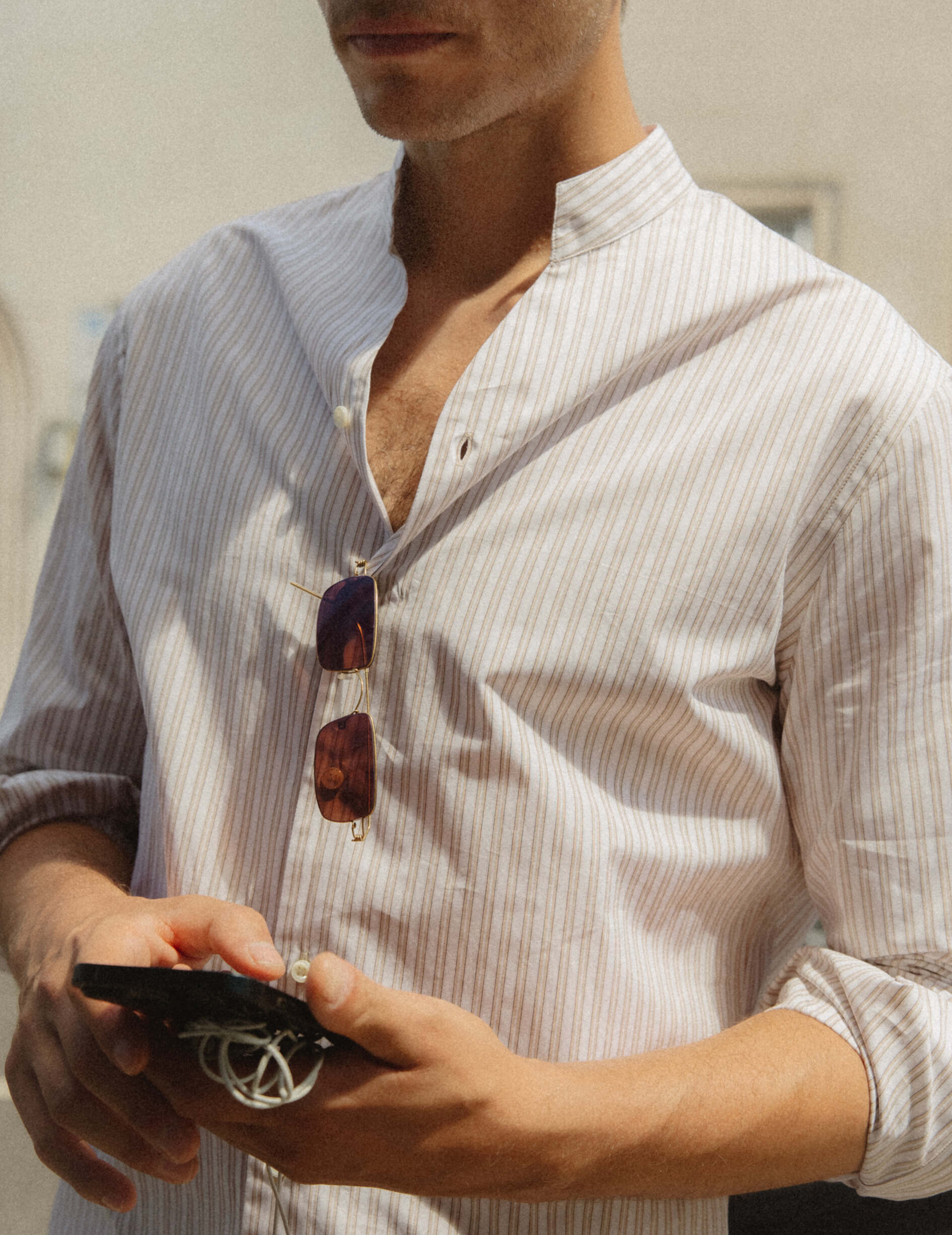 Beige striped Carl shirt - Poplin - Carl Collar