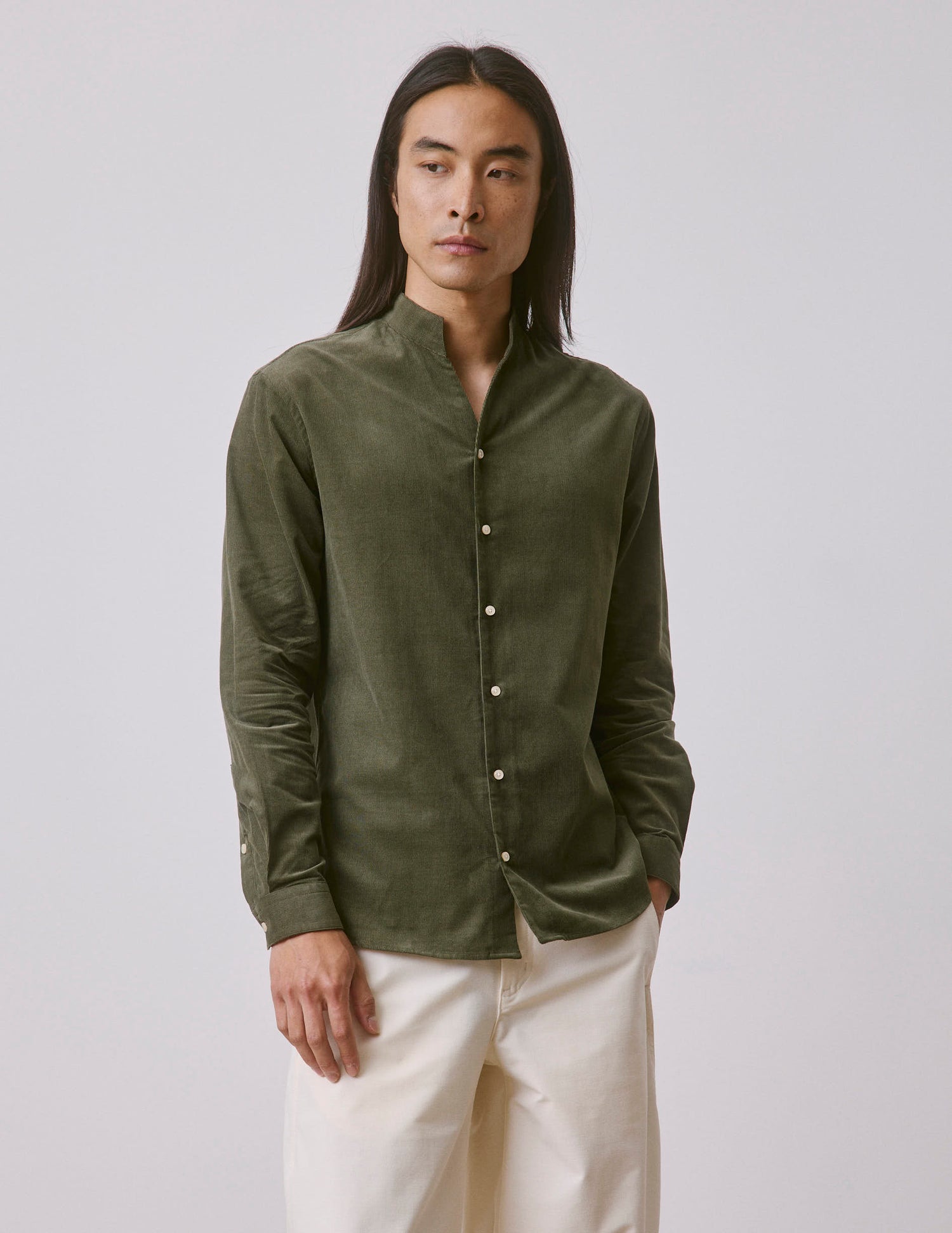 Khaki velvet Carl shirt - Velvet - Carl Collar#3