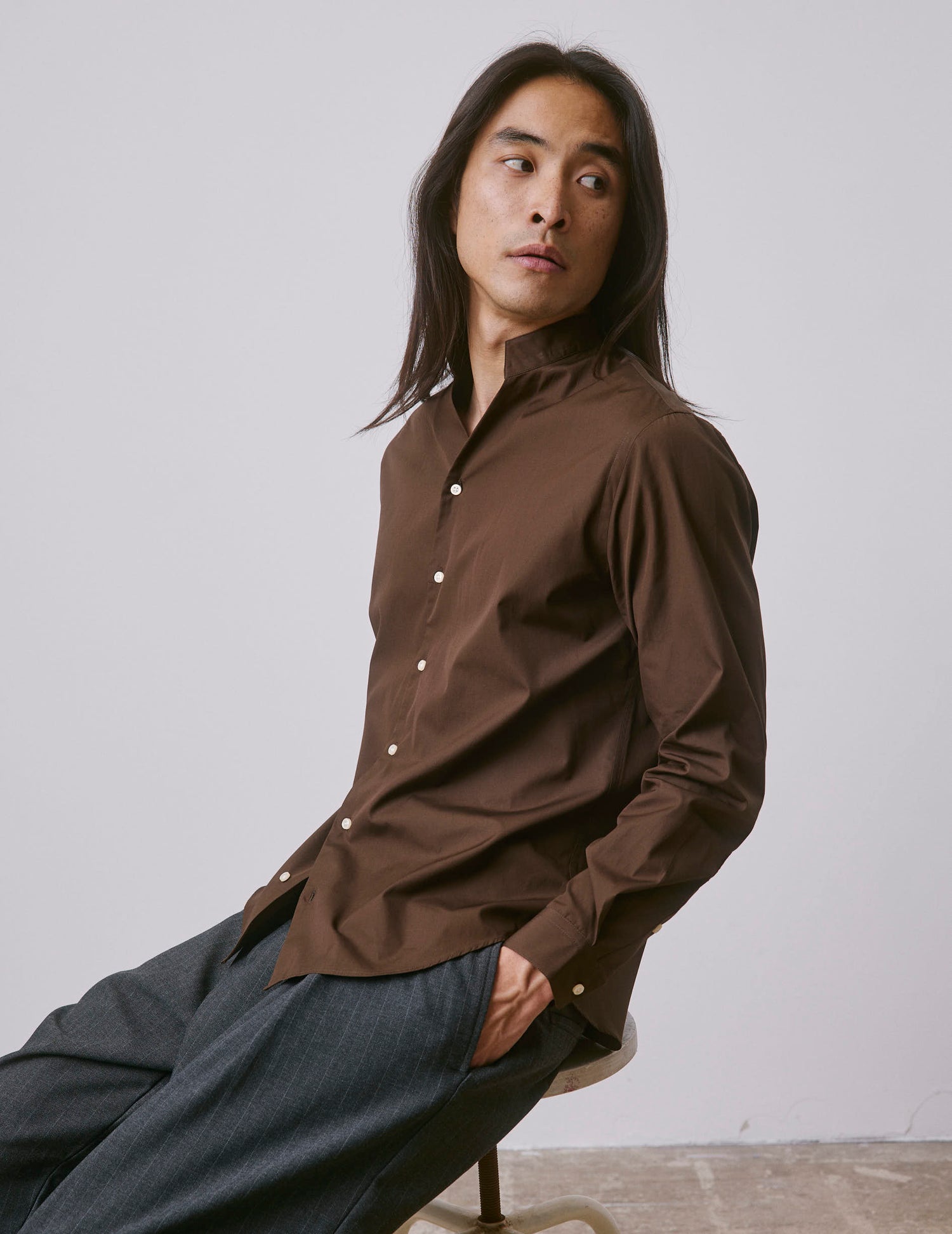 Brown Carl shirt - Poplin - Carl Collar#3