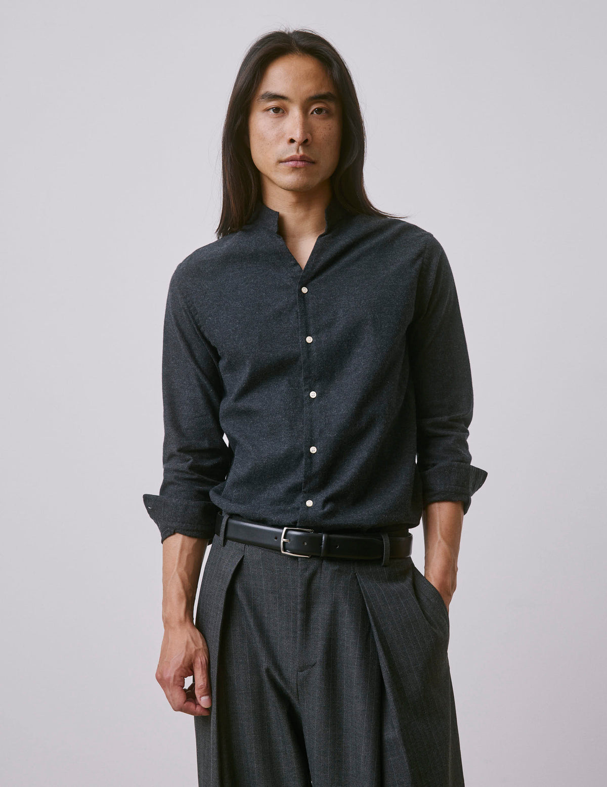 Grey flannel and cashmere Carl shirt - Flannel - Carl Collar