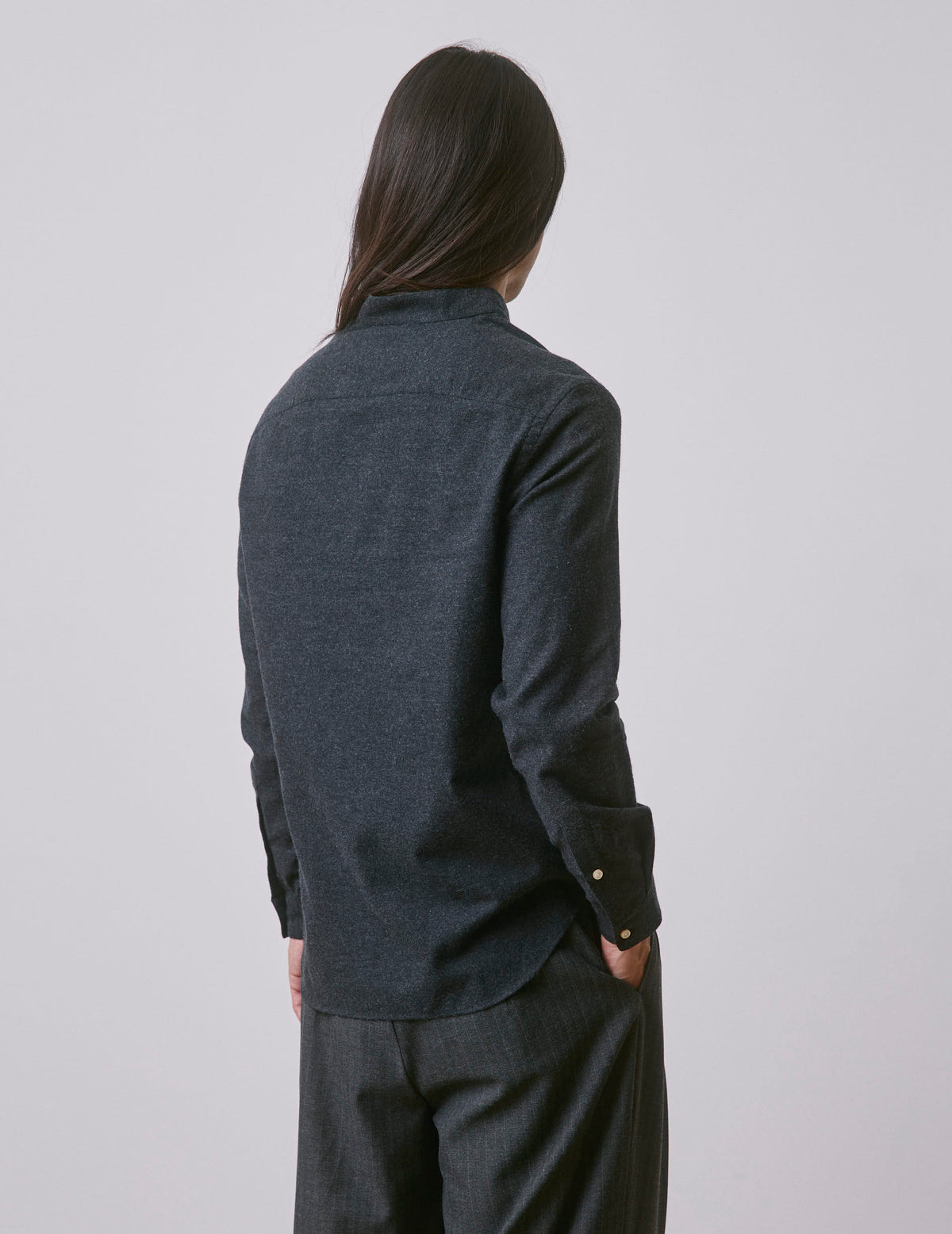 Grey flannel and cashmere Carl shirt - Flannel - Carl Collar