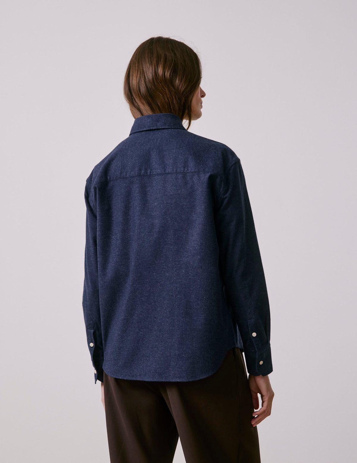 Navy blue flannel and cashmere Charlotte shirt - Flannel - Shirt Collar