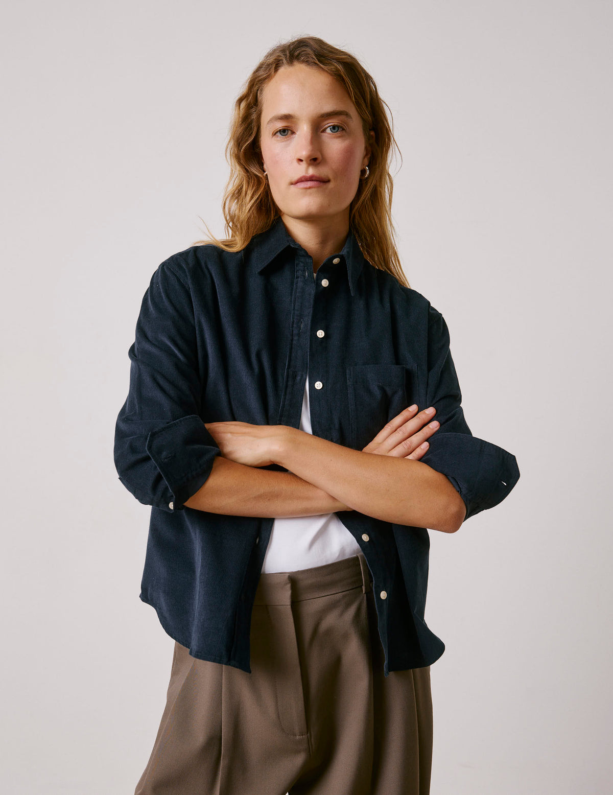 Navy blue velvet Charlotte shirt - Velvet - Shirt Collar#3