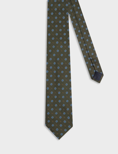 Khaki floral silk tie