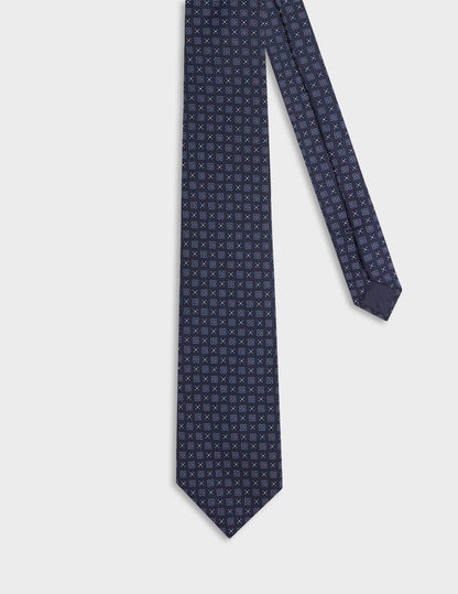 Blue mosaic-patterned silk tie