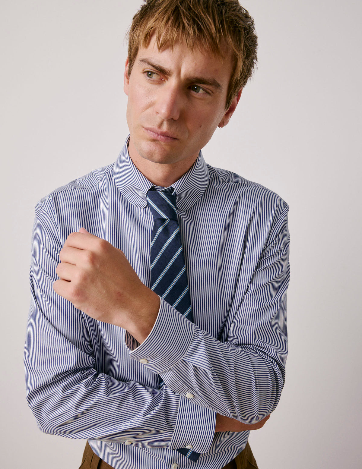 Navy striped silk club tie