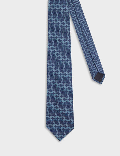 Blue square-patterned silk tie