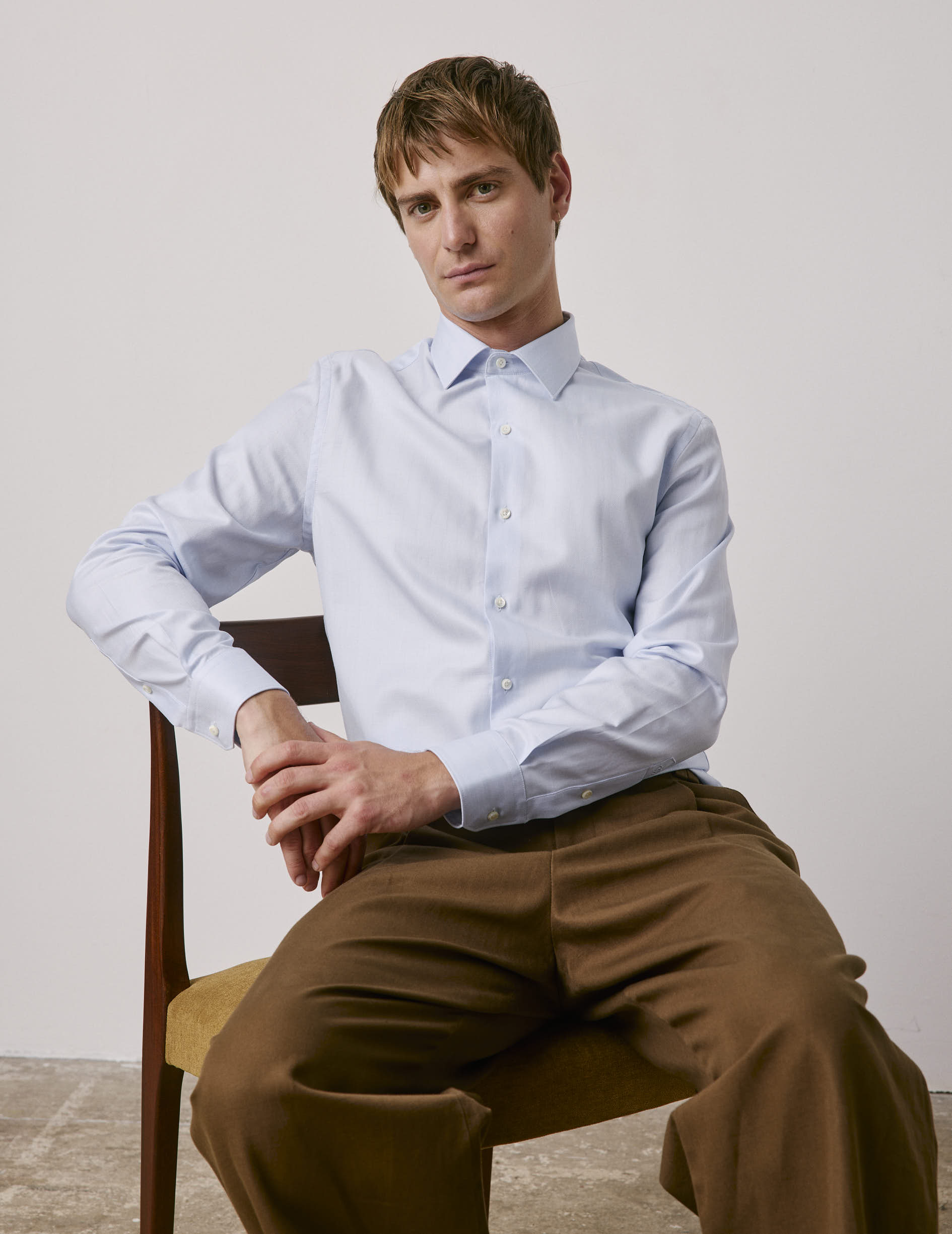 Light blue fitted shirt - Chevron - Figaret Collar