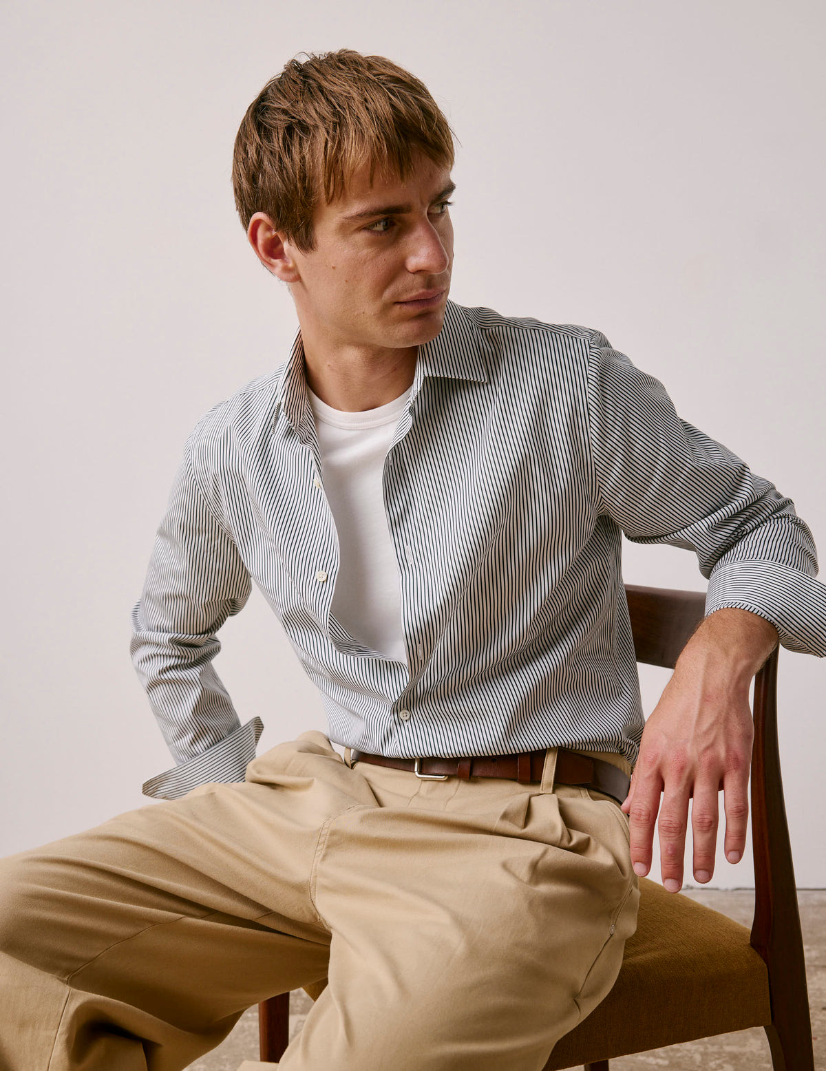 Fitted green striped shirt - Poplin - Figaret Collar