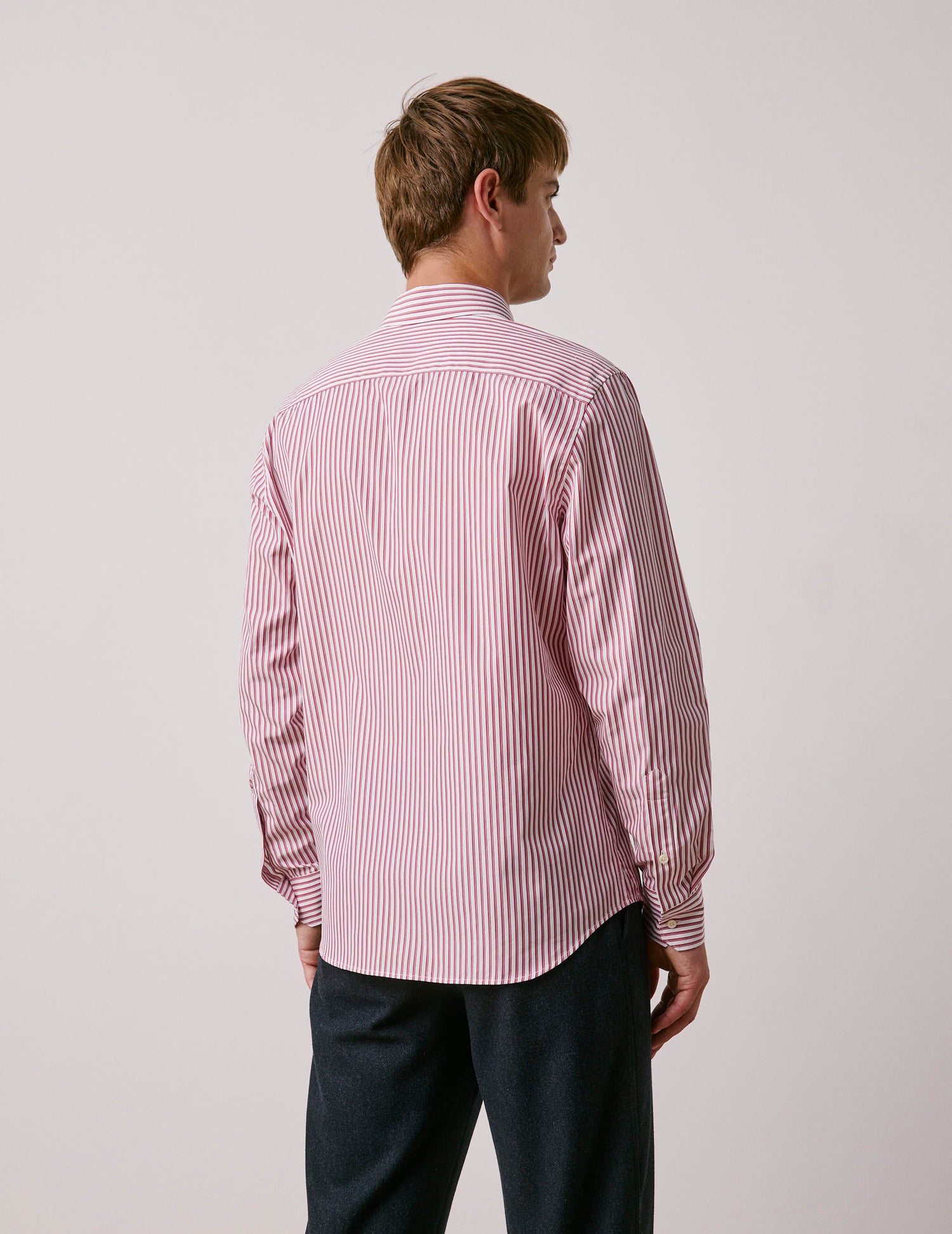 Semi-fitted red striped shirt - Poplin - Figaret Collar#3
