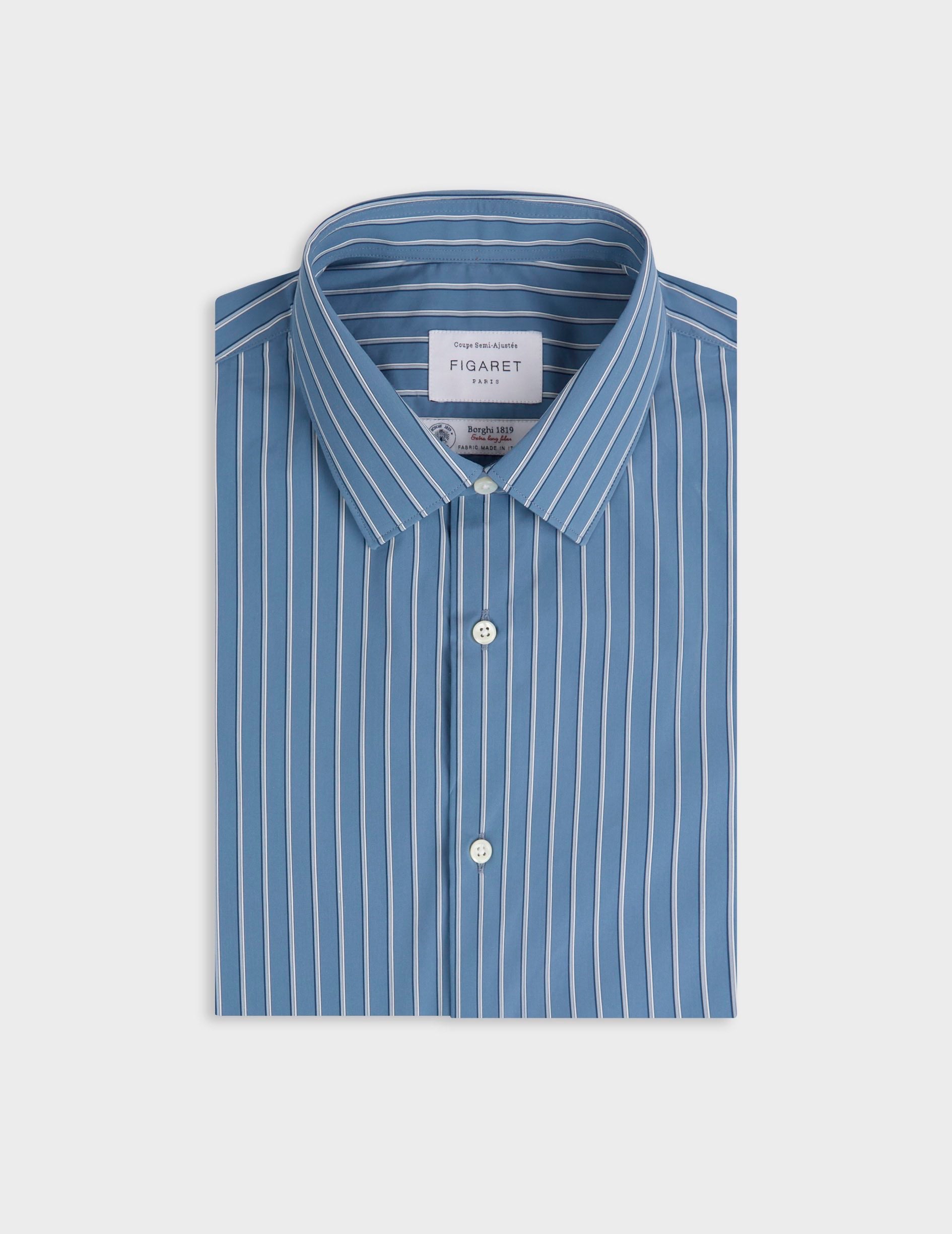 Semi-fitted blue striped shirt - Poplin - Figaret Collar