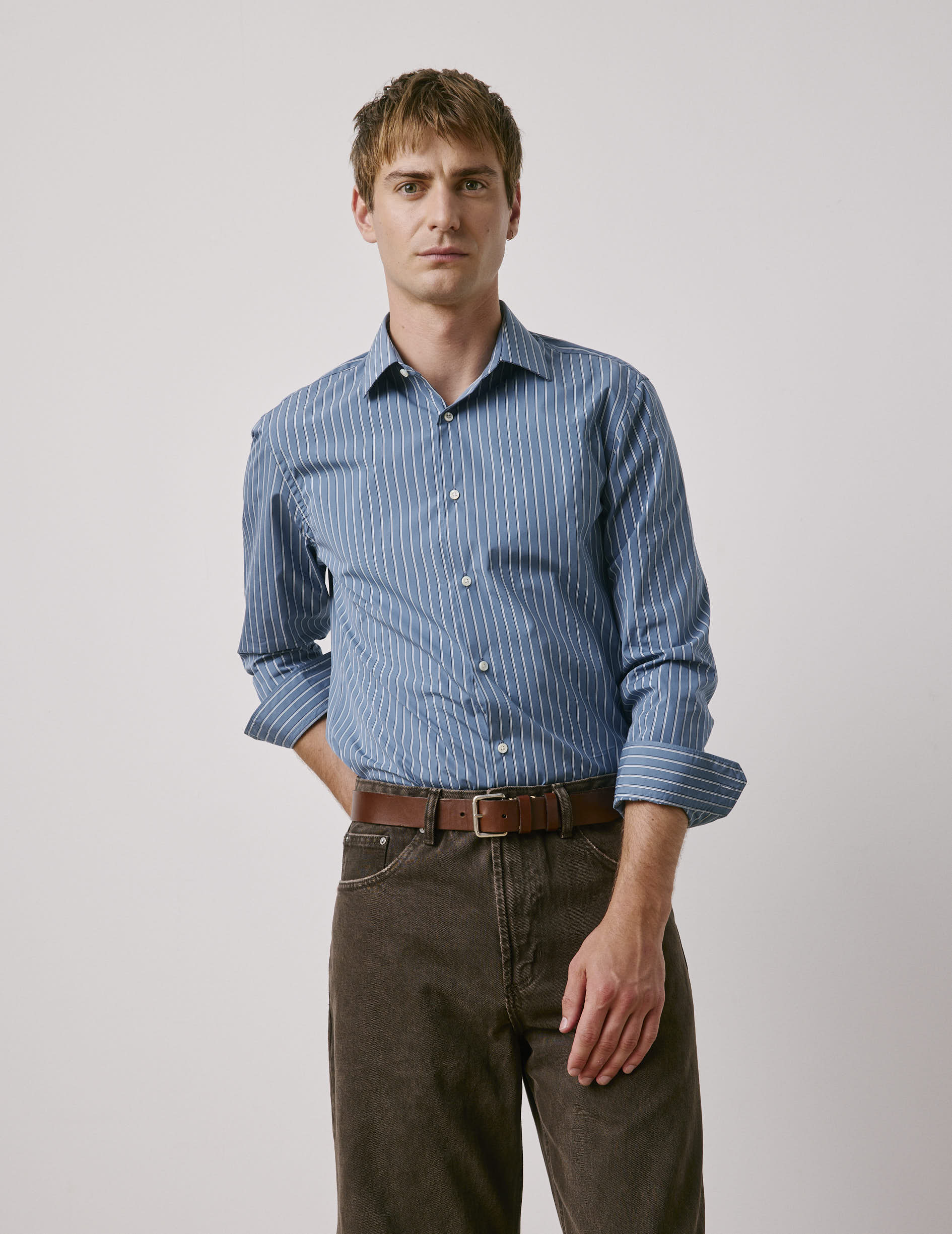 Semi-fitted blue striped shirt