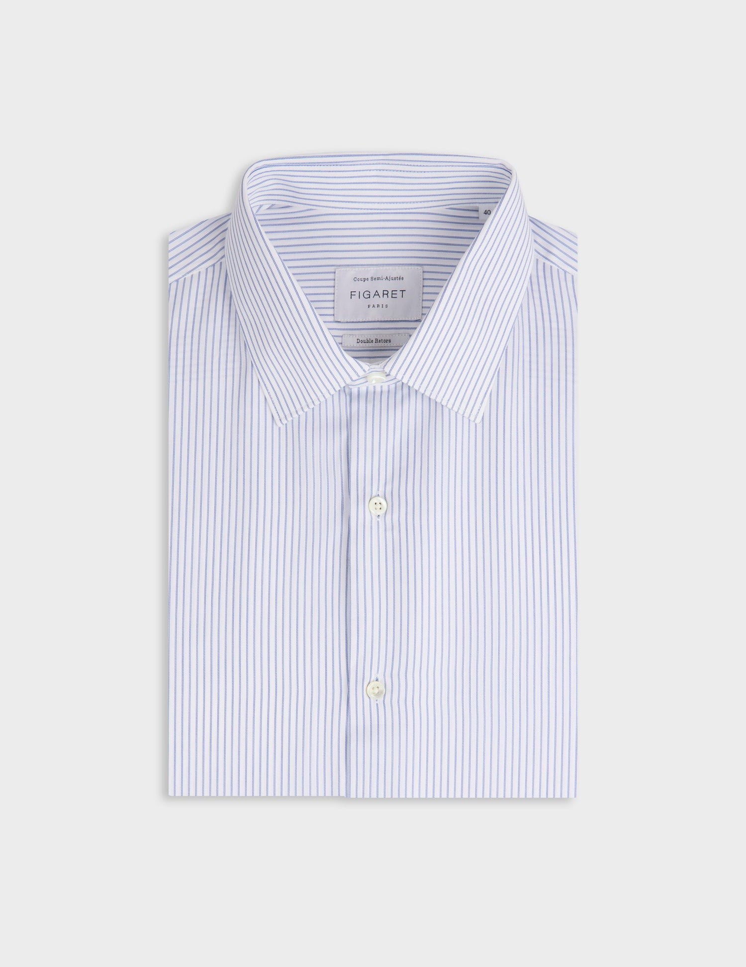 Semi-fitted blue striped shirt - Twill - Figaret Collar
