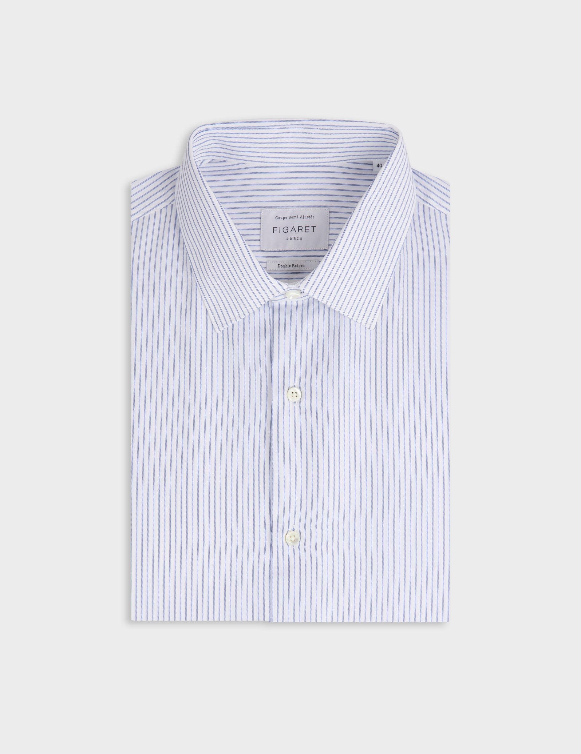 Semi-fitted blue striped shirt - Twill - Figaret Collar