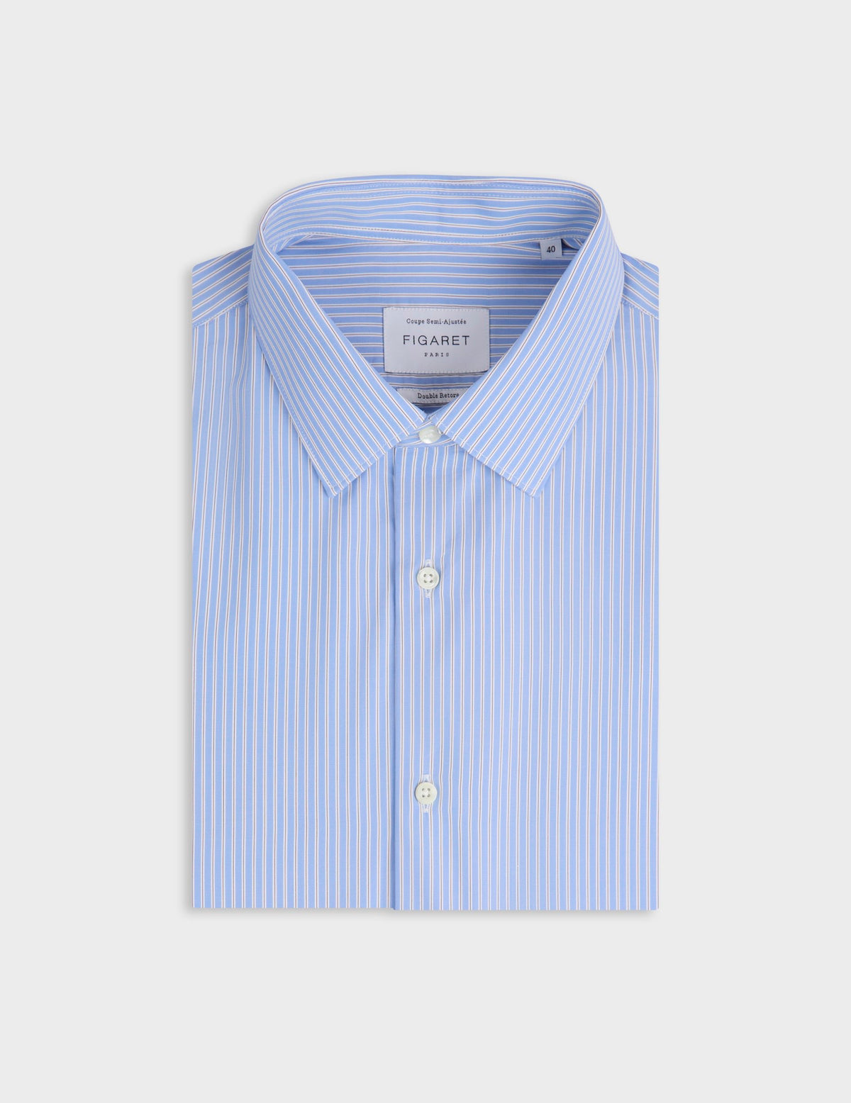Semi-fitted blue striped shirt - Poplin - Figaret Collar
