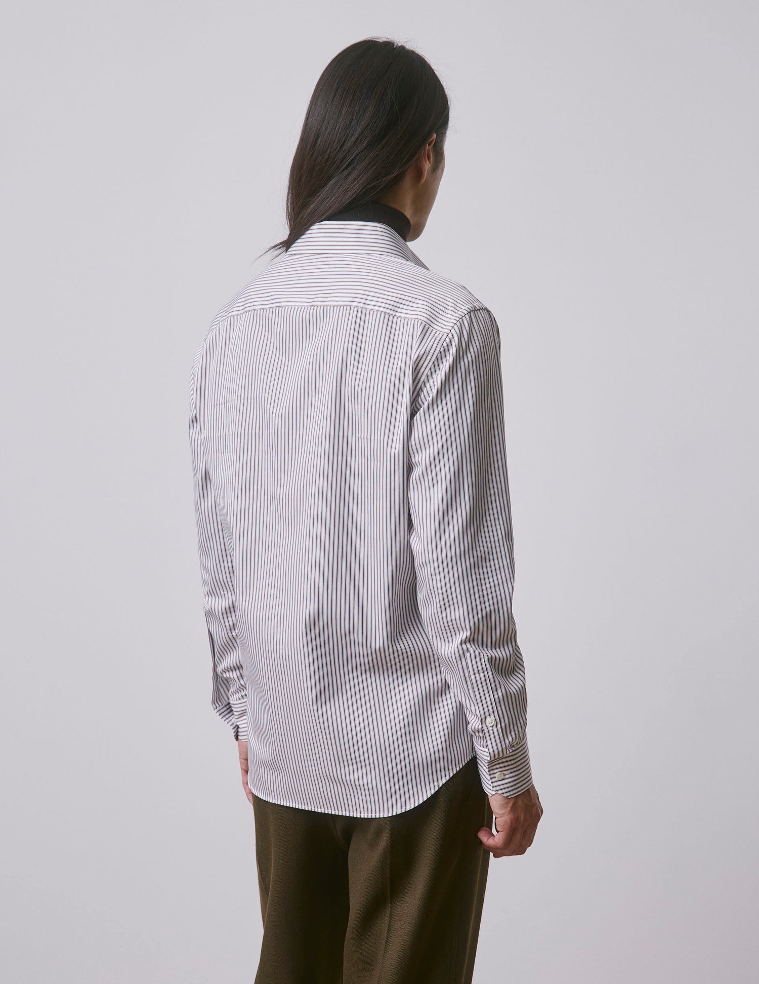 Semi-fitted brown striped shirt - Satin - Figaret Collar#2