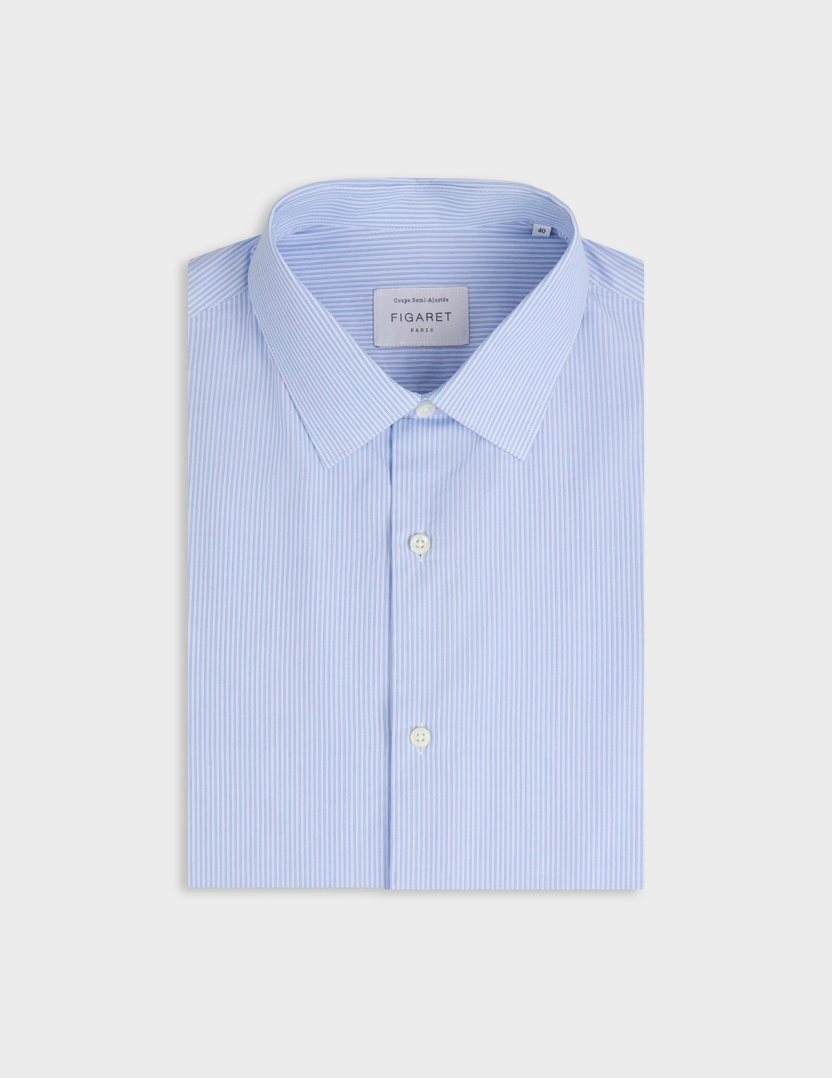 Semi-fitted light blue striped shirt - Poplin - Figaret Collar