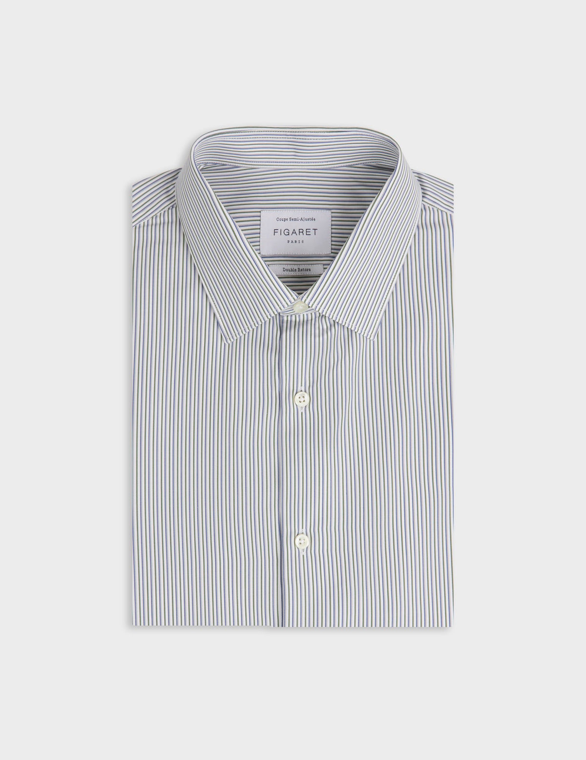 Semi-fitted green striped shirt - Poplin - Figaret Collar