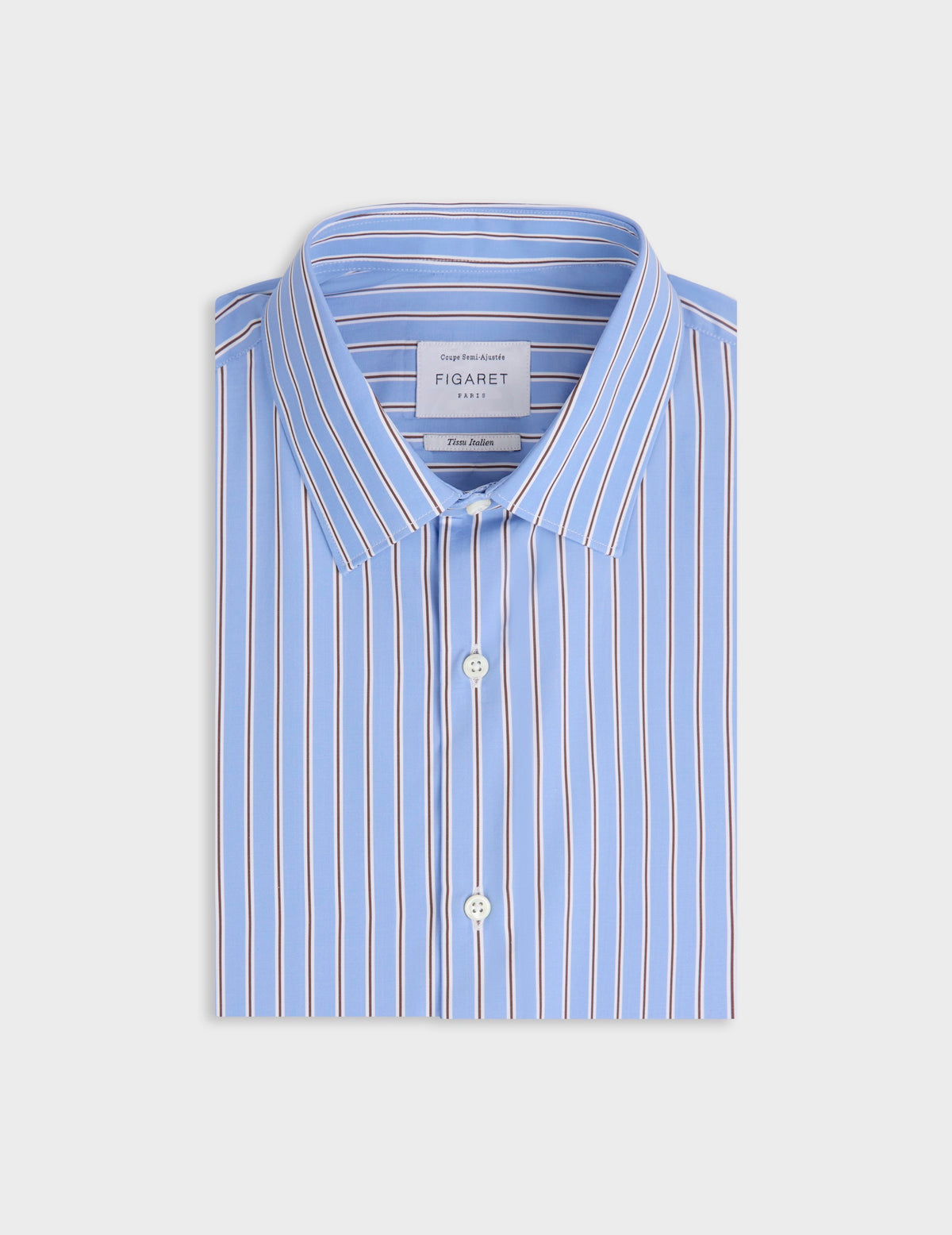 Semi-fitted blue striped shirt - Poplin - Figaret Collar