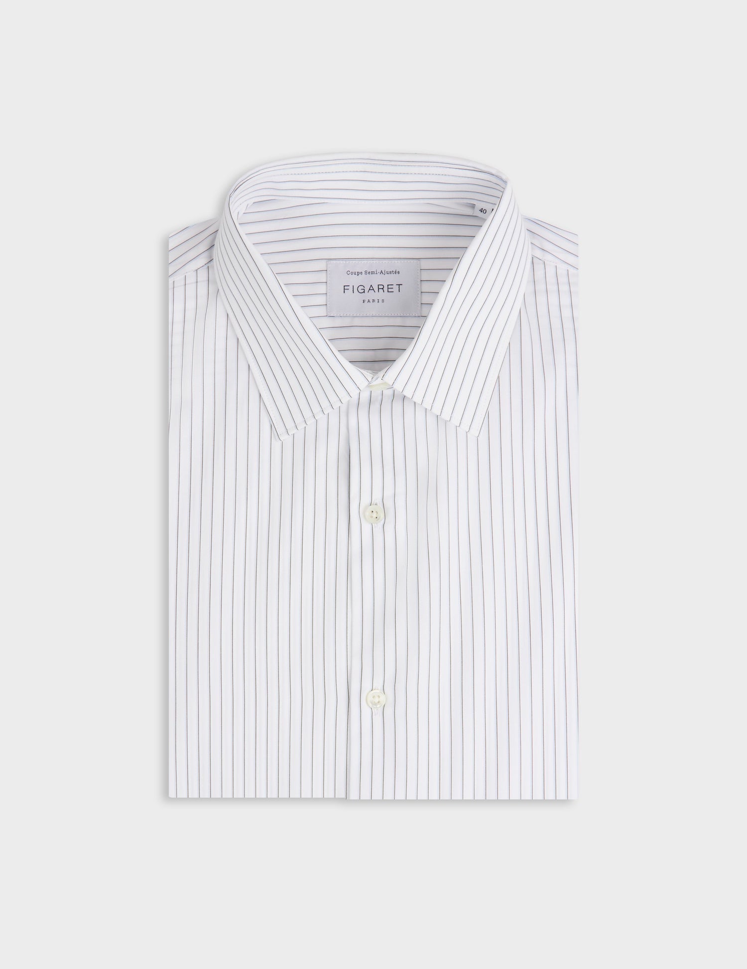 Semi-fitted khaki striped shirt - Poplin - Figaret Collar