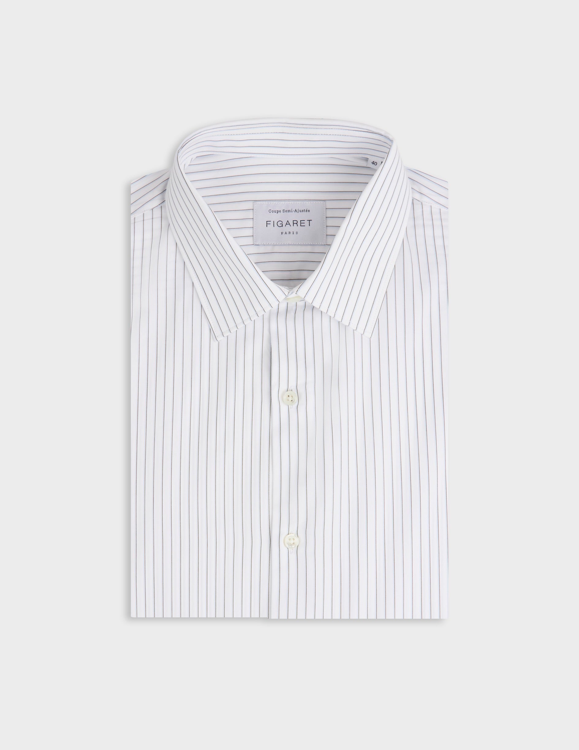 Semi-fitted khaki striped shirt