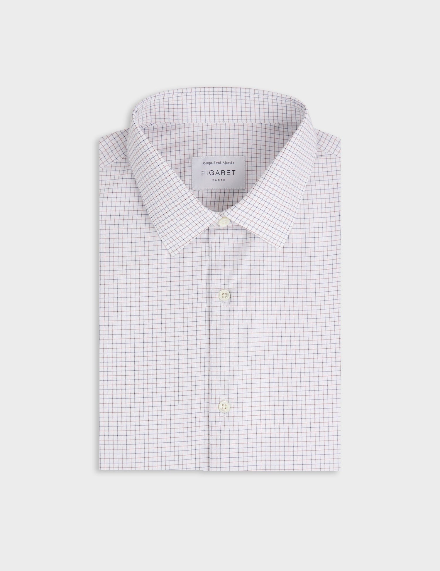 Semi-fitted brown check shirt - Twill - Figaret Collar