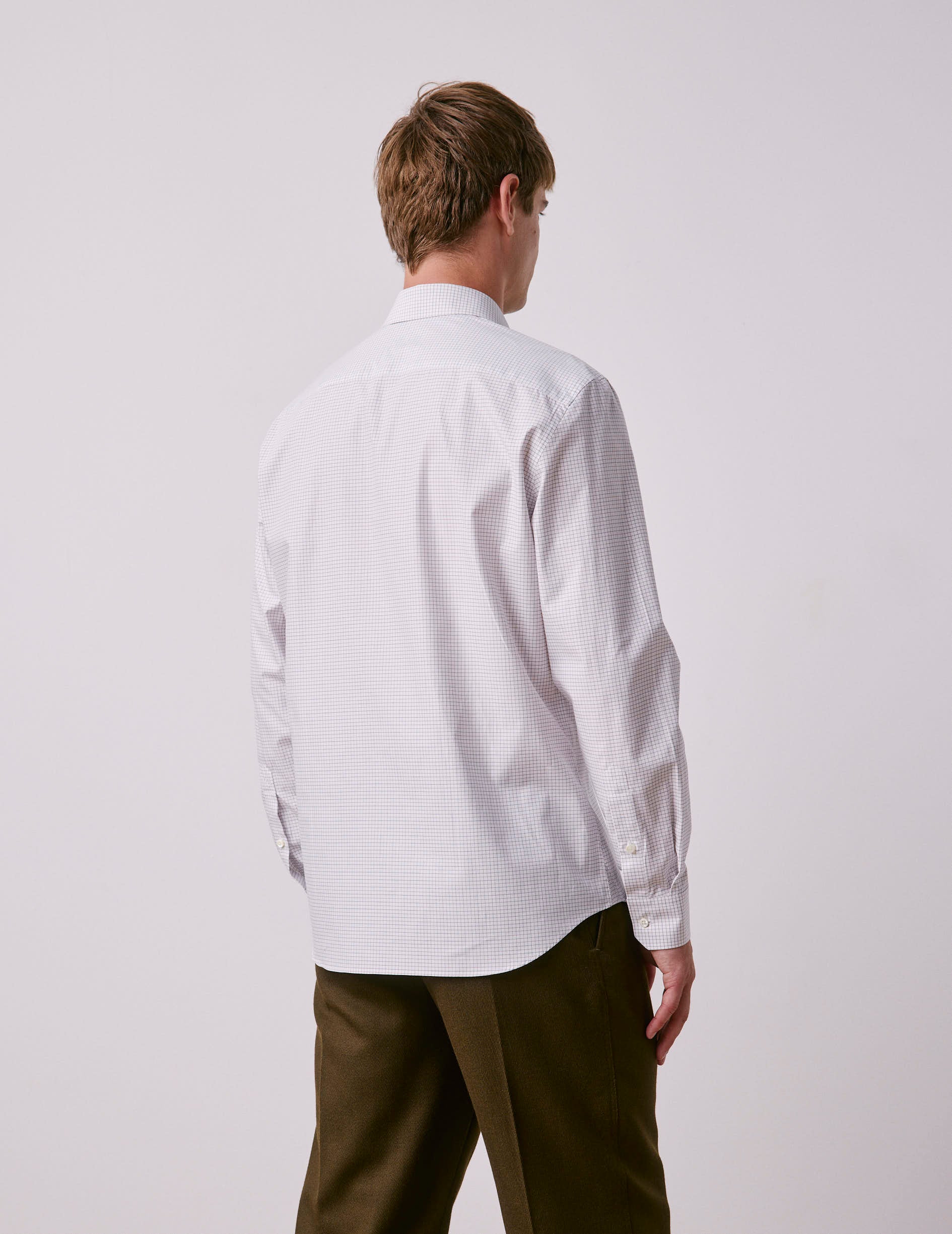 Semi-fitted brown check shirt - Twill - Figaret Collar