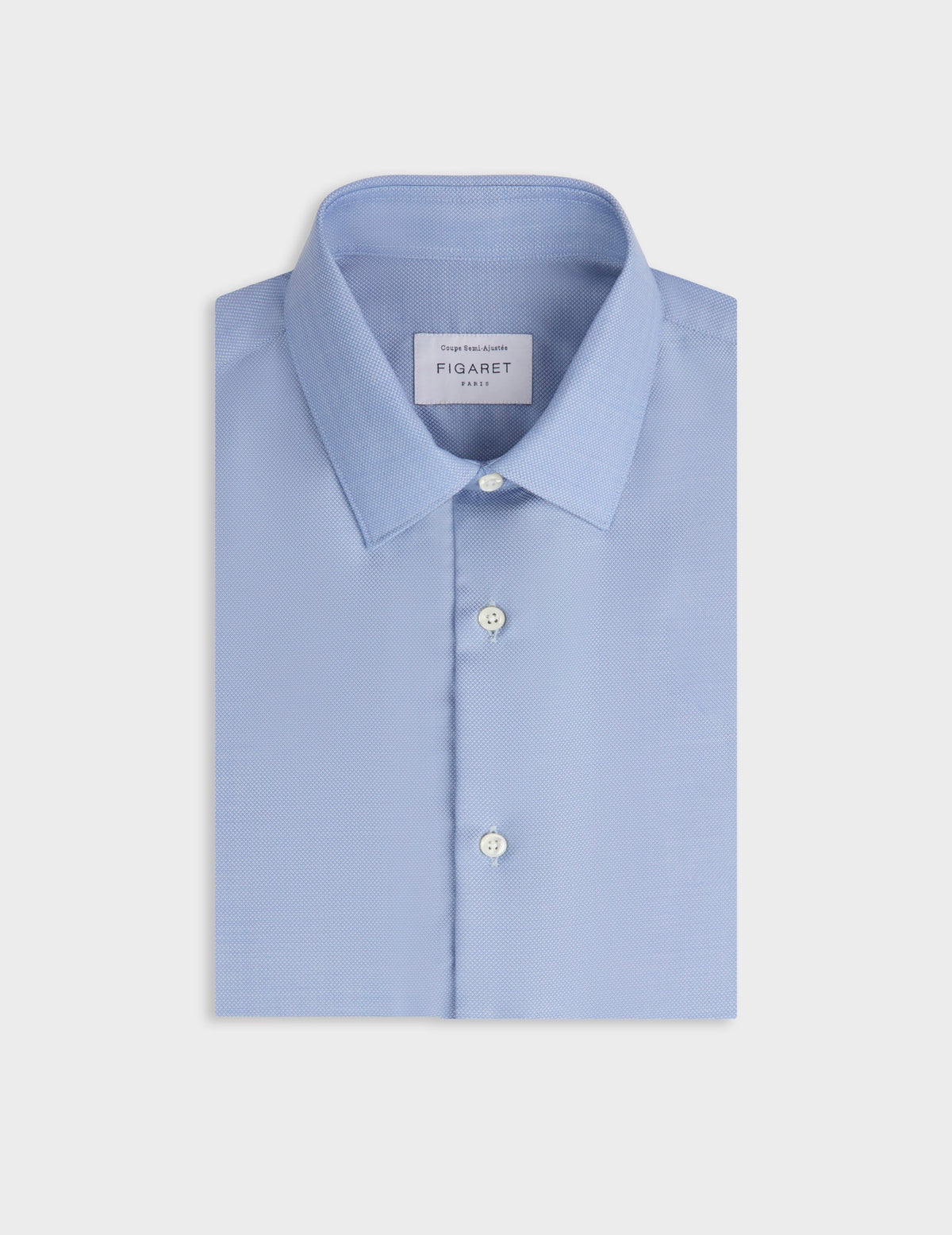 Semi-fitted blue virgin wool shirt - Wool - Figaret Collar