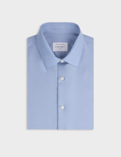 Semi-fitted blue virgin wool shirt