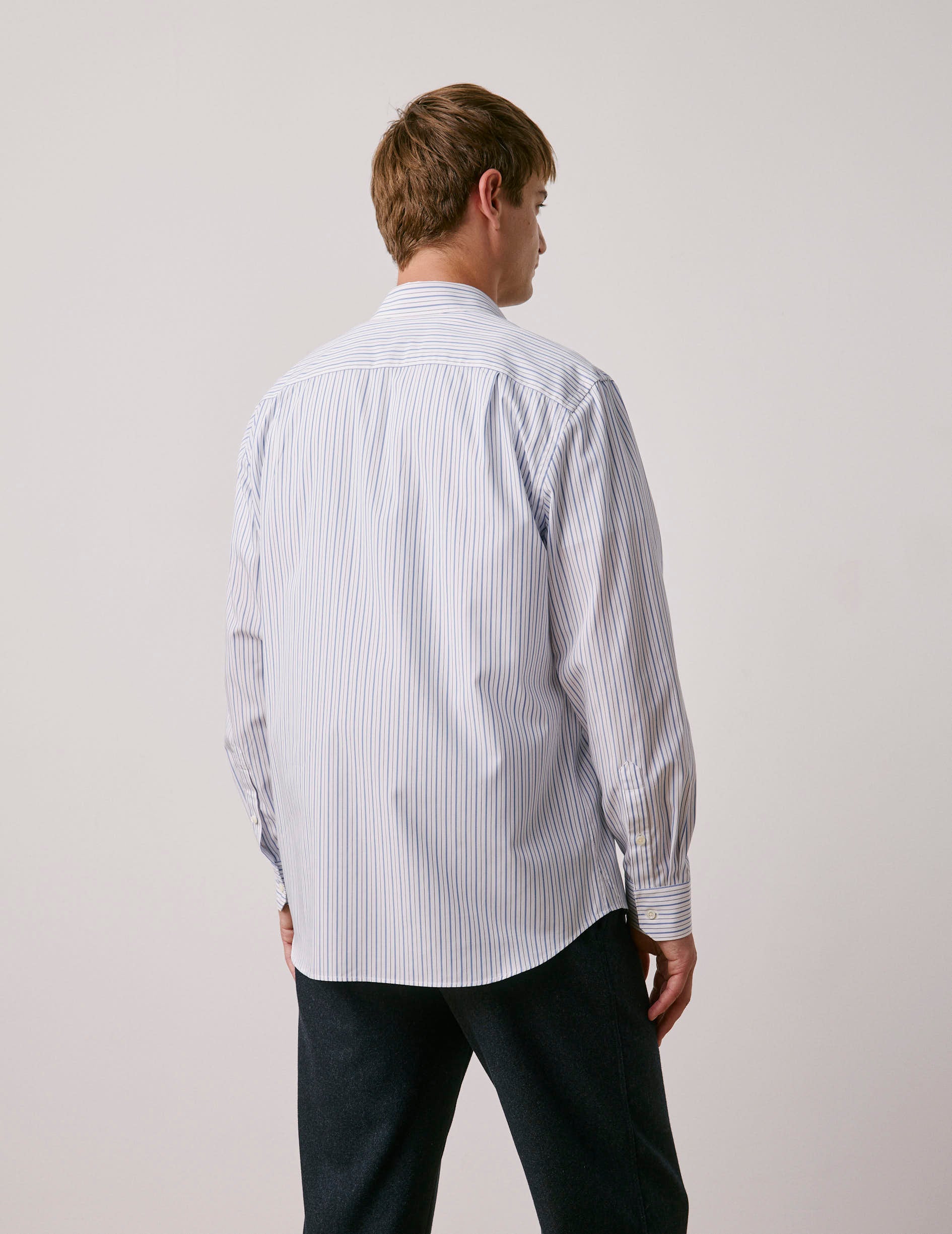 Classic blue striped shirt - Poplin - Figaret Collar