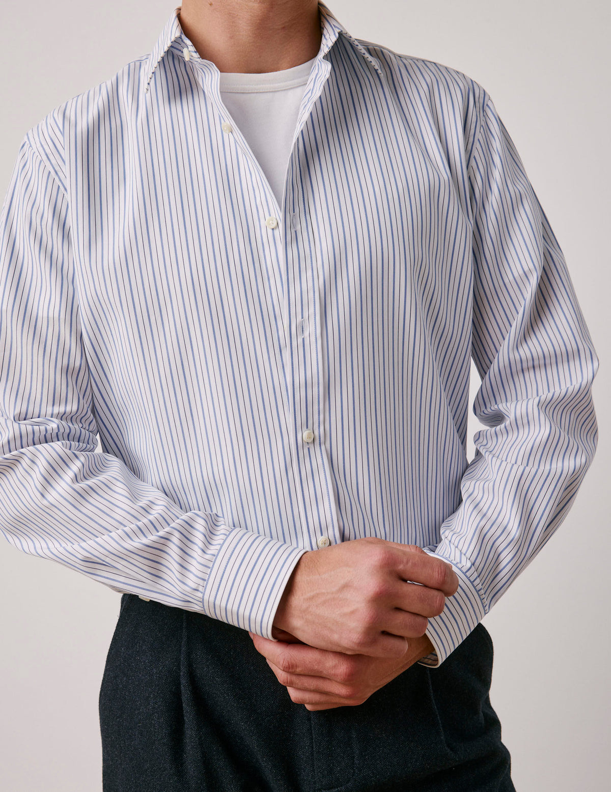 Classic blue striped shirt - Poplin - Figaret Collar