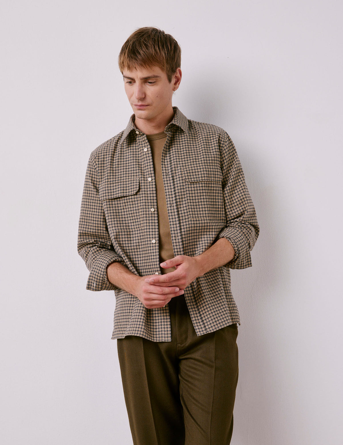 Beige check flannel Florian shirt - Flannel - French Collar#3