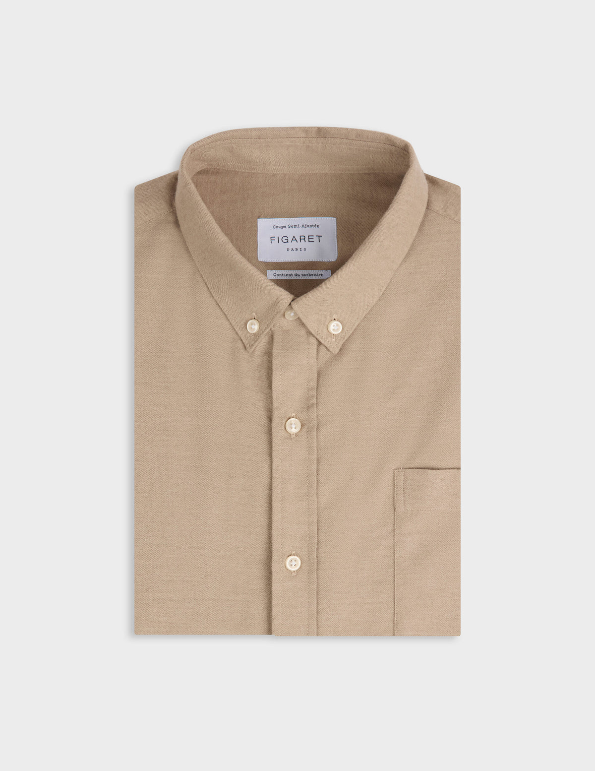 Beige flannel and cashmere Gabriel shirt - Flannel - American Collar#4