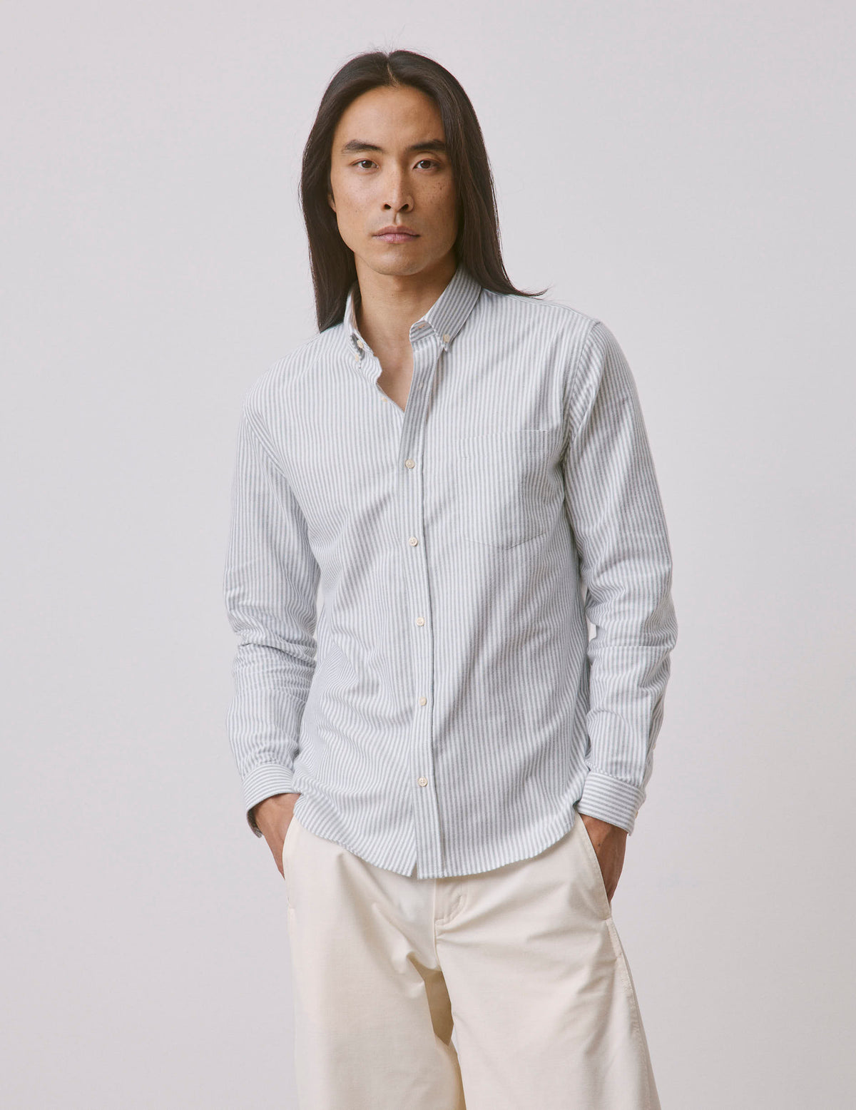 Green striped Gabriel shirt - brushed oxford - American Collar#3