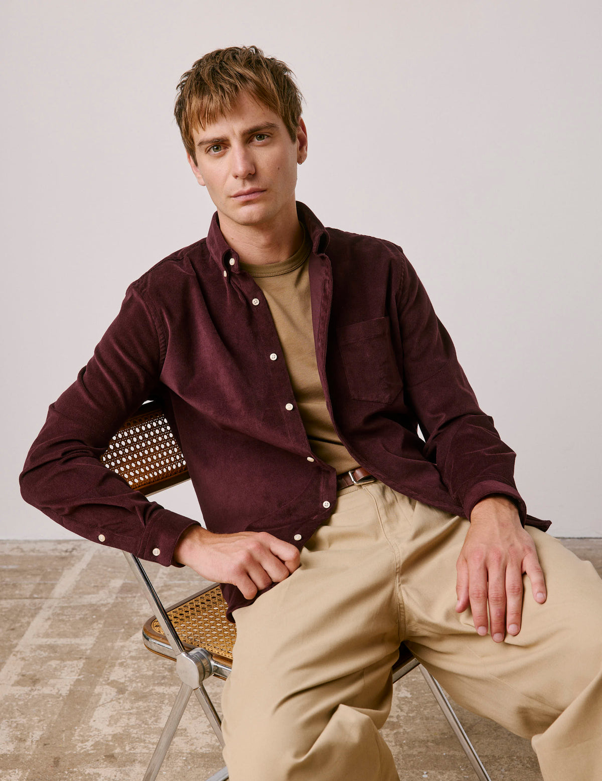 Burgundy velvet Gabriel shirt - Velvet - American Collar