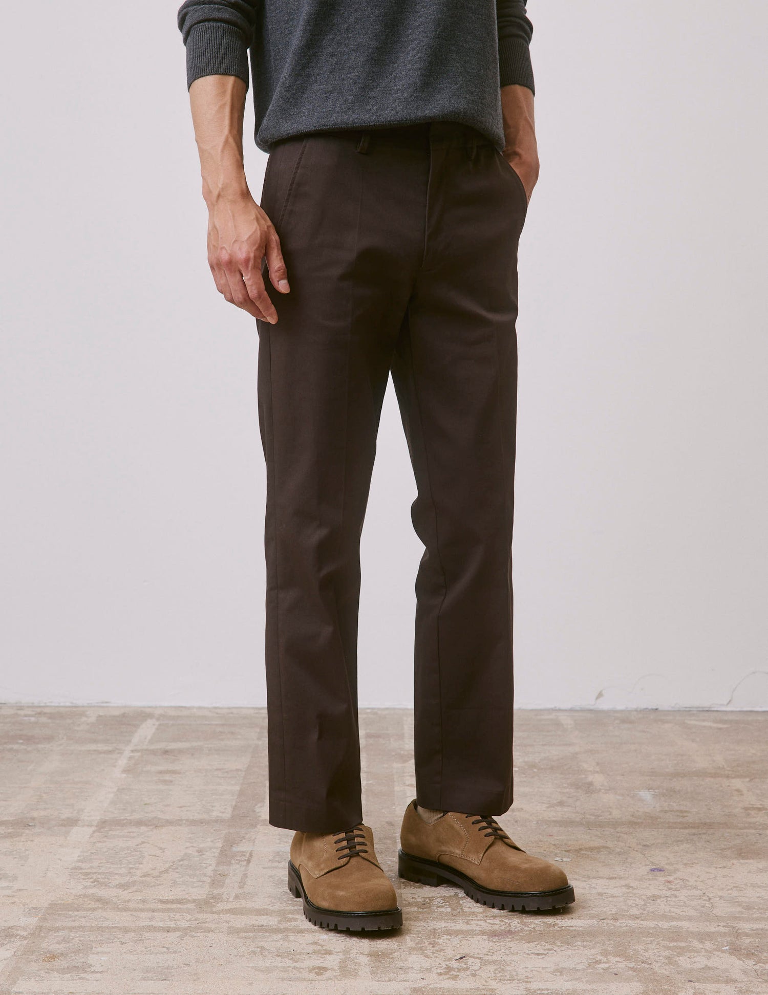 Brown cotton twill Geofrey chinos - Twill