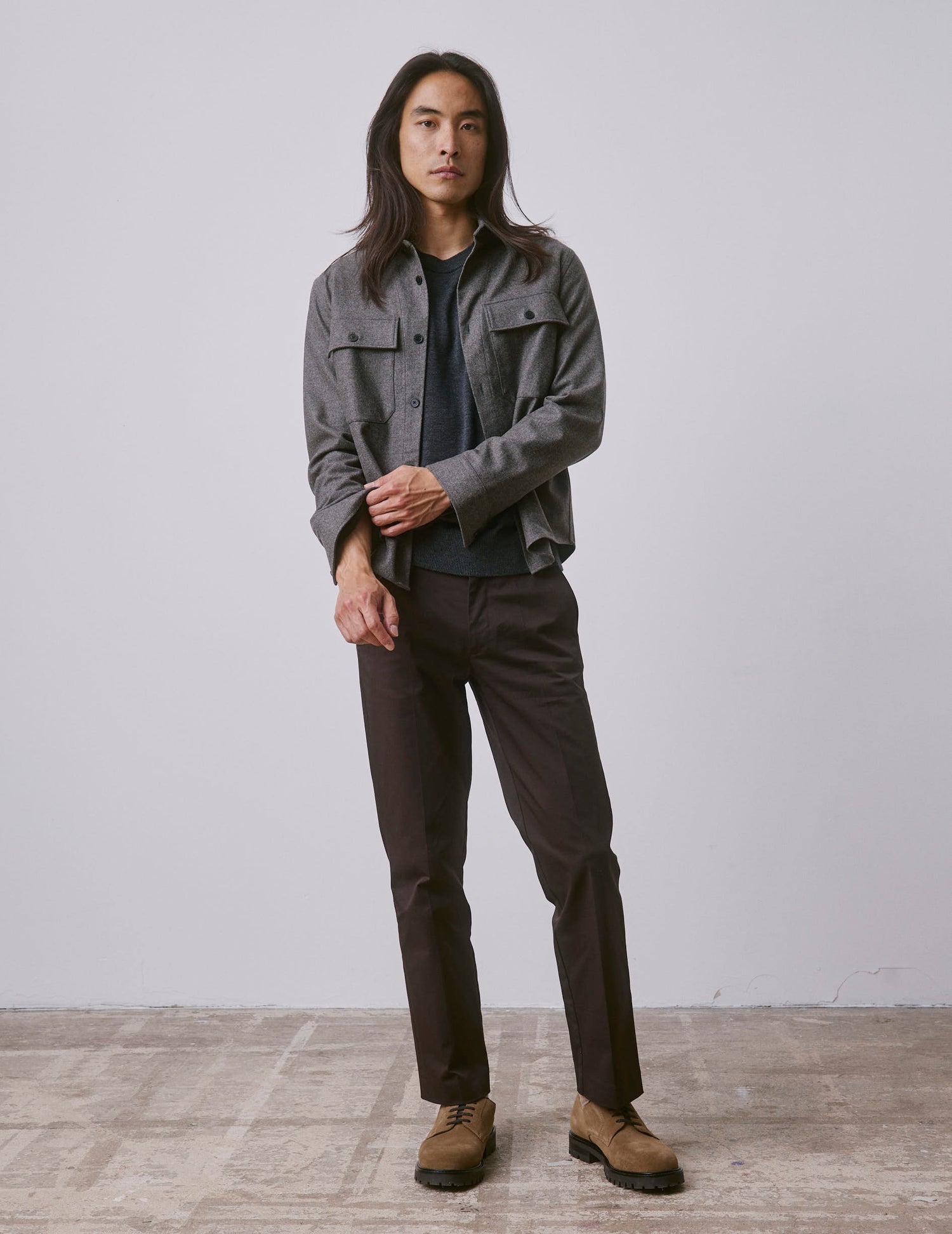 Brown cotton twill Geofrey chinos - Twill#3