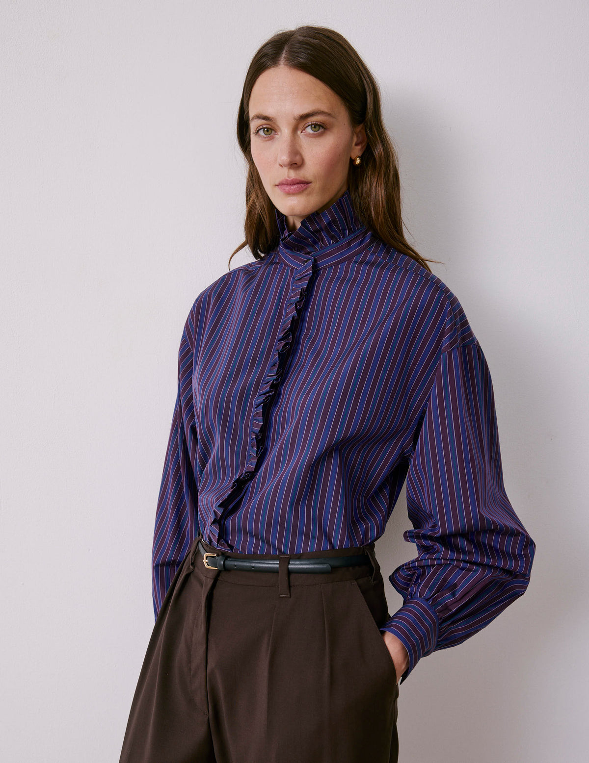 Purple striped Greta shirt - Poplin - Victorian Collar#3