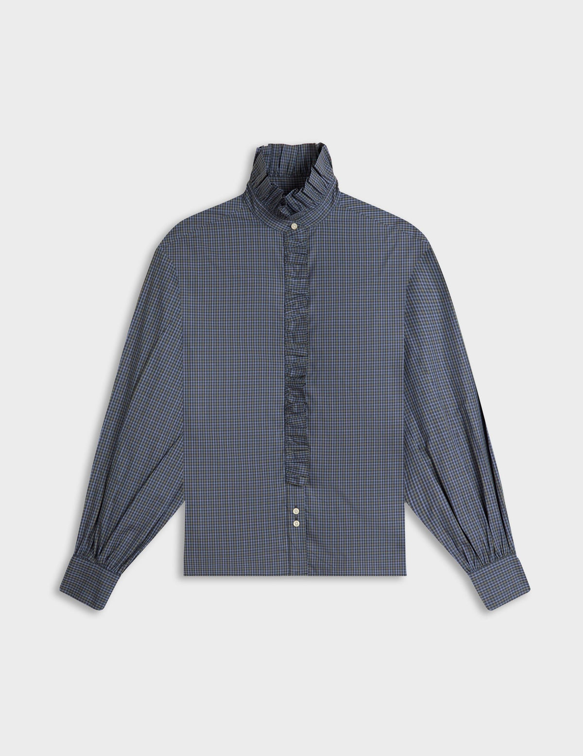 Blue check Greta shirt - Poplin - Victorian Collar